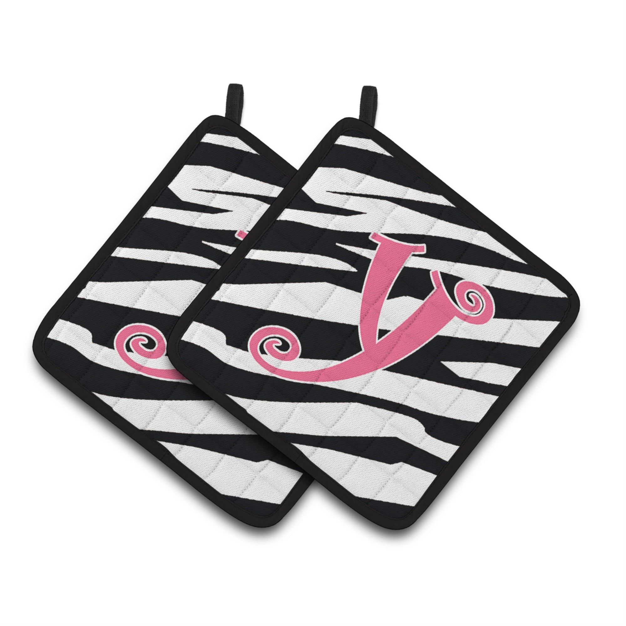 'Caroline'S Treasures Monogram Initial Y Zebra Stripe & Pink Pair Of Pot Holders Cj1037-Ypthd, 7.5Hx7.5W, Multicolor''