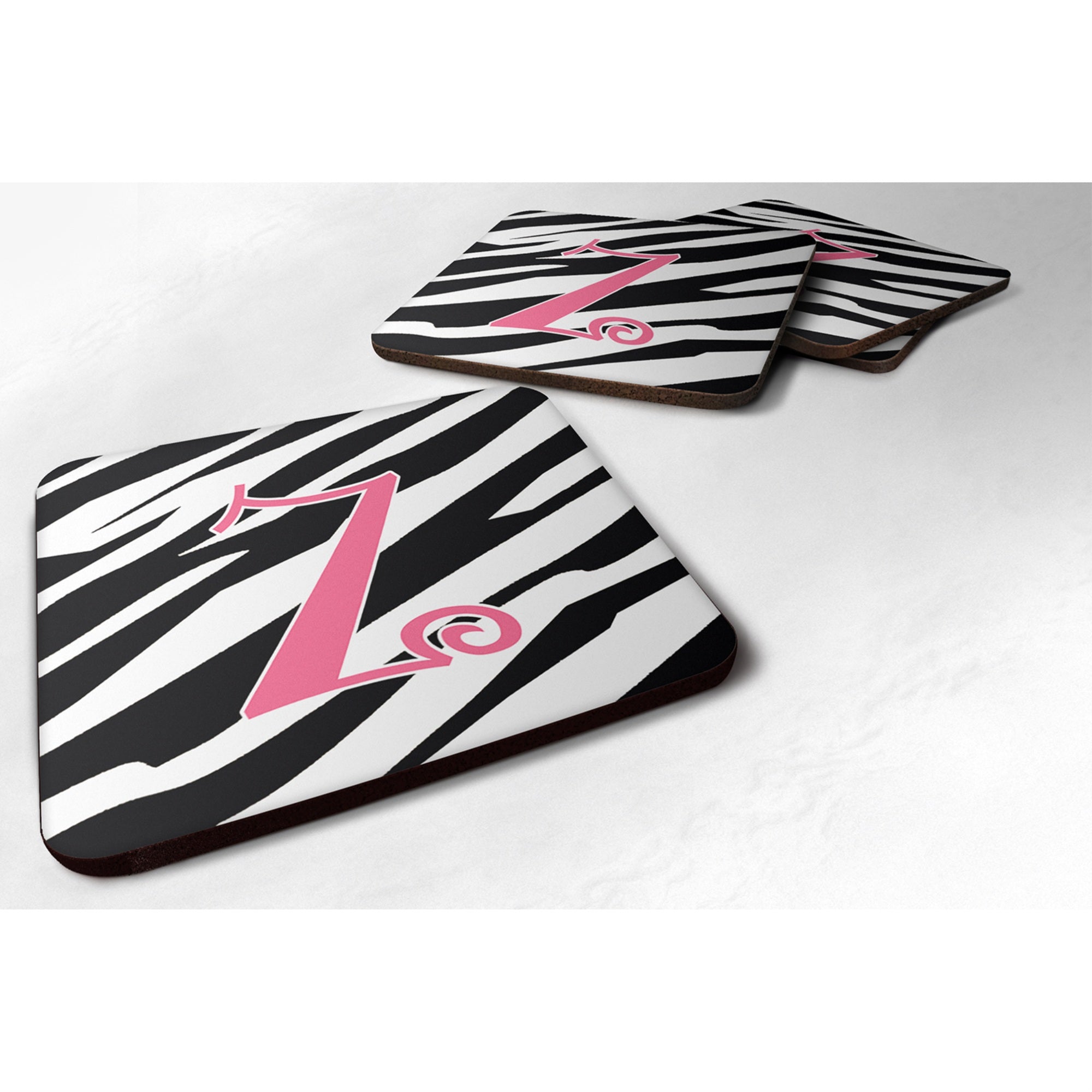 'Caroline'S Treasures Cj1037-Zfc Monogram-Zebra Stripe And Pink Foam Coasters (Set Of 4), Initial Letter Z, 3.5'''' H X 3.5''''