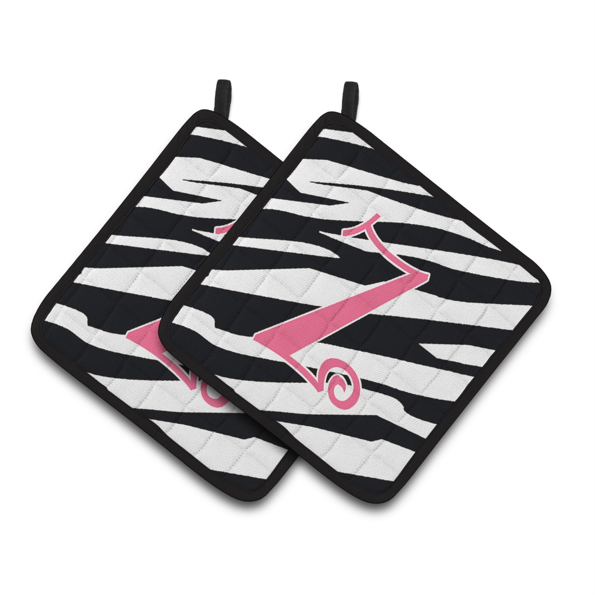'Caroline'S Treasures Monogram Initial Z Zebra Stripe & Pink Pair Of Pot Holders Cj1037-Zpthd, 7.5Hx7.5W, Multicolor''
