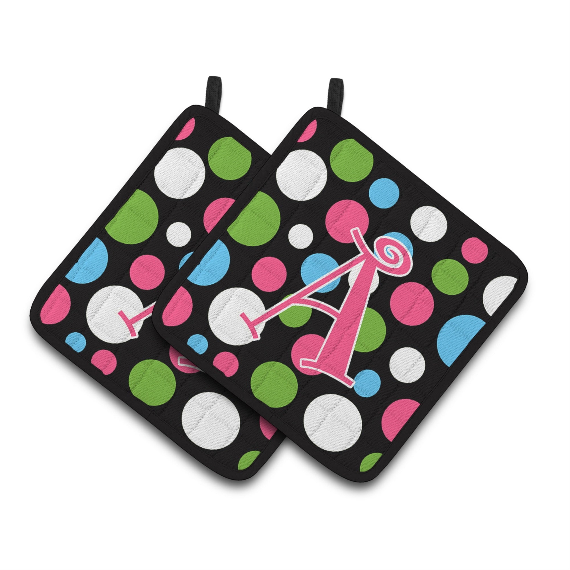 'Caroline'S Treasures Letter A Monogram - Polkadots & Pink Pair Of Pot Holders Cj1038-Apthd, 7.5Hx7.5W, Multicolor''