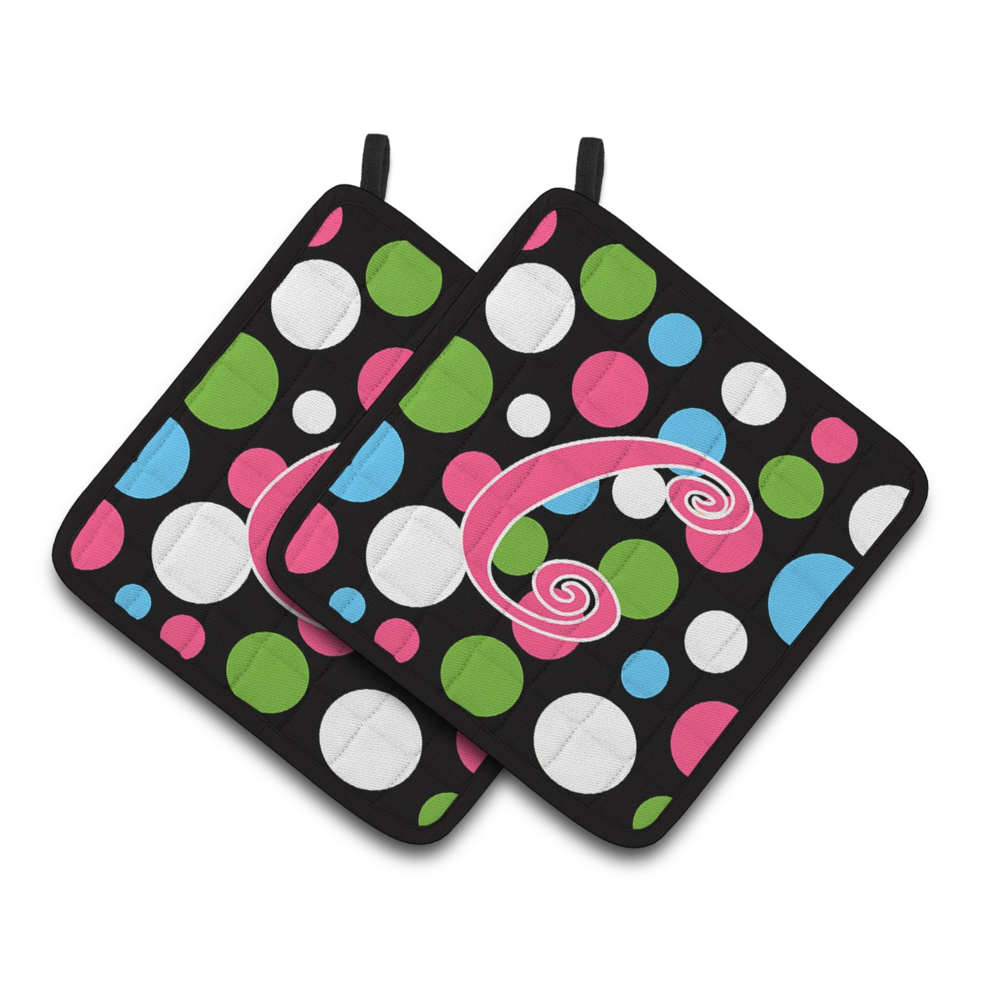 'Caroline'S Treasures Cj1038-Cpthd Monogram Initial C Polka Dots And Pink Pot Holders (1 Pair), 7.5'''' X 7.5'''', Multicolor''
