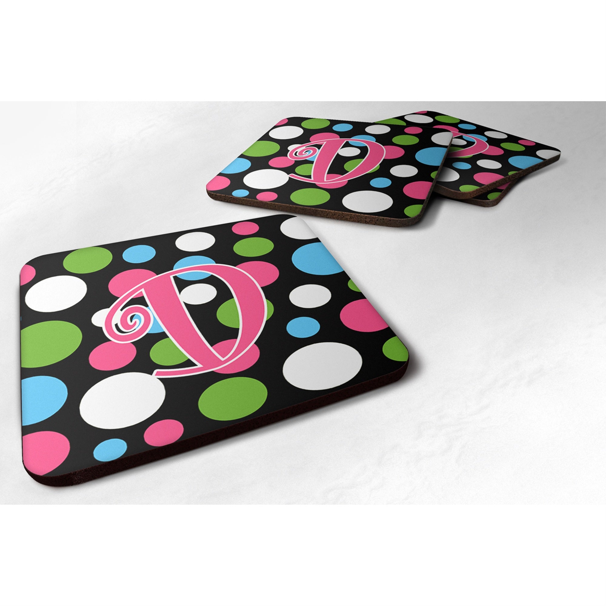 'Caroline'S Treasures Cj1038-Dfc Monogram-Polkadots And Pink Foam Coasters (Set Of 4), Initial Letter D, 3.5'''' H X 3.5'''' W,