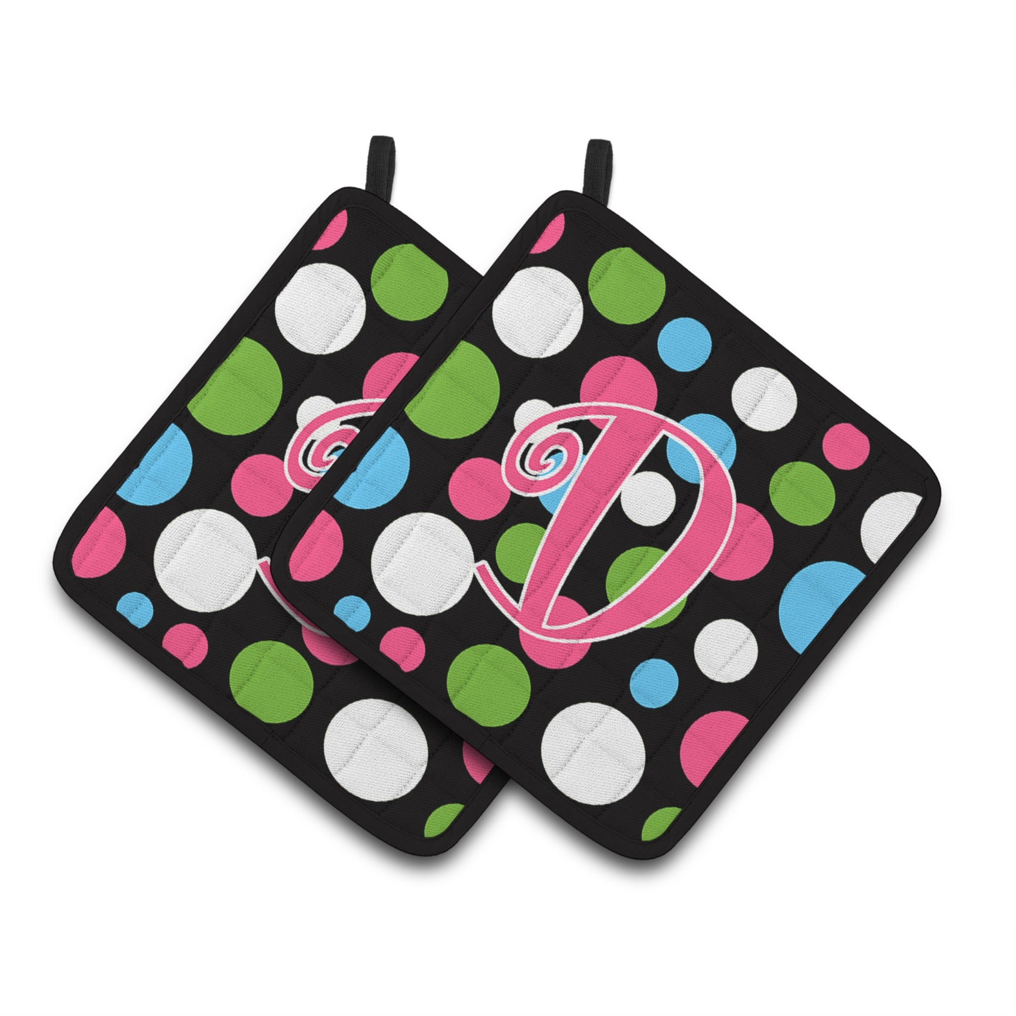 'Caroline'S Treasures Monogram Initial D Polkadots & Pink Pair Of Pot Holders Cj1038-Dpthd, 7.5Hx7.5W, Multicolor''