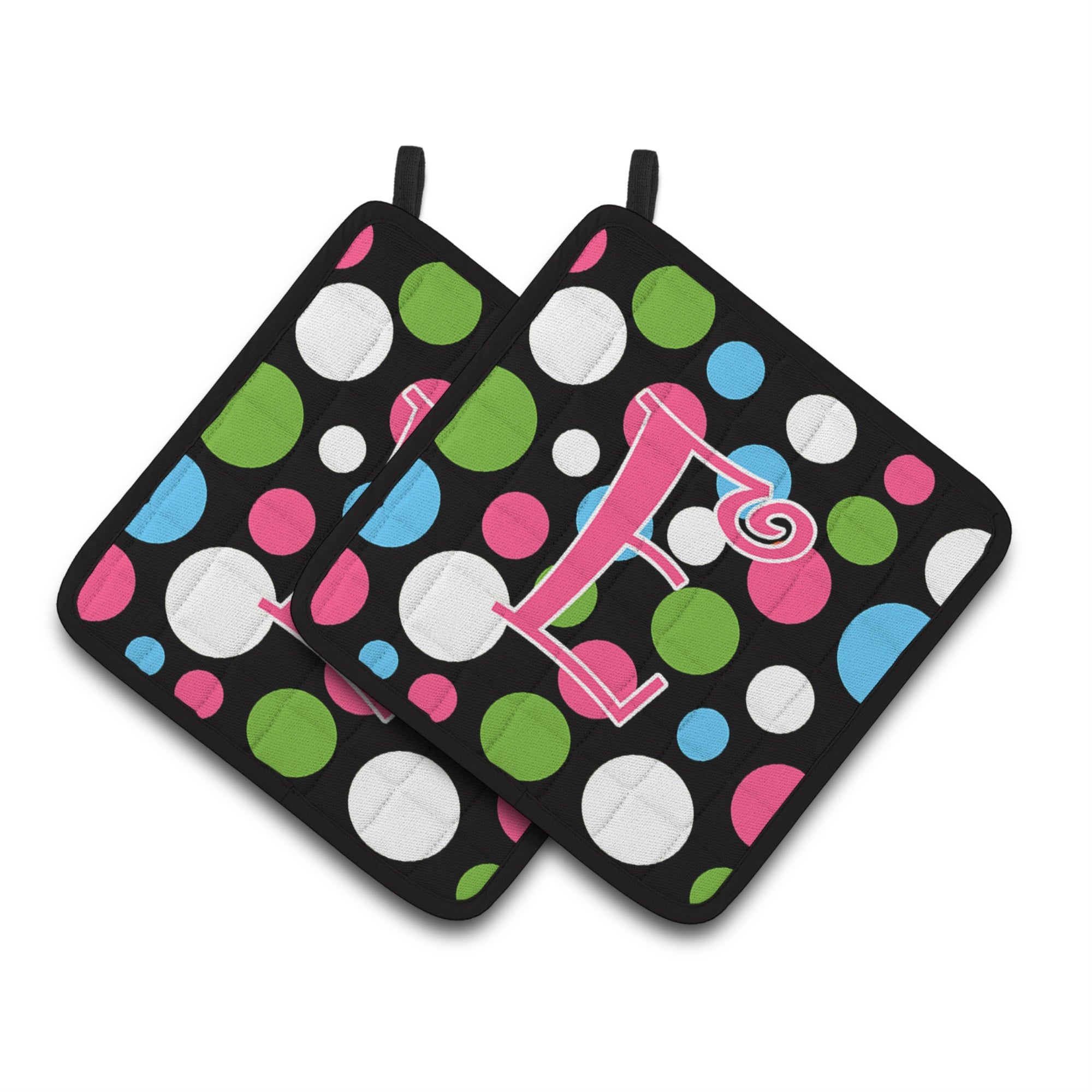 'Caroline'S Treasures Cj1038-Epthd Monogram Initial E Polka Dots And Pink Pot Holders (1 Pair), 7.5'''' X 7.5'''', Multicolor''