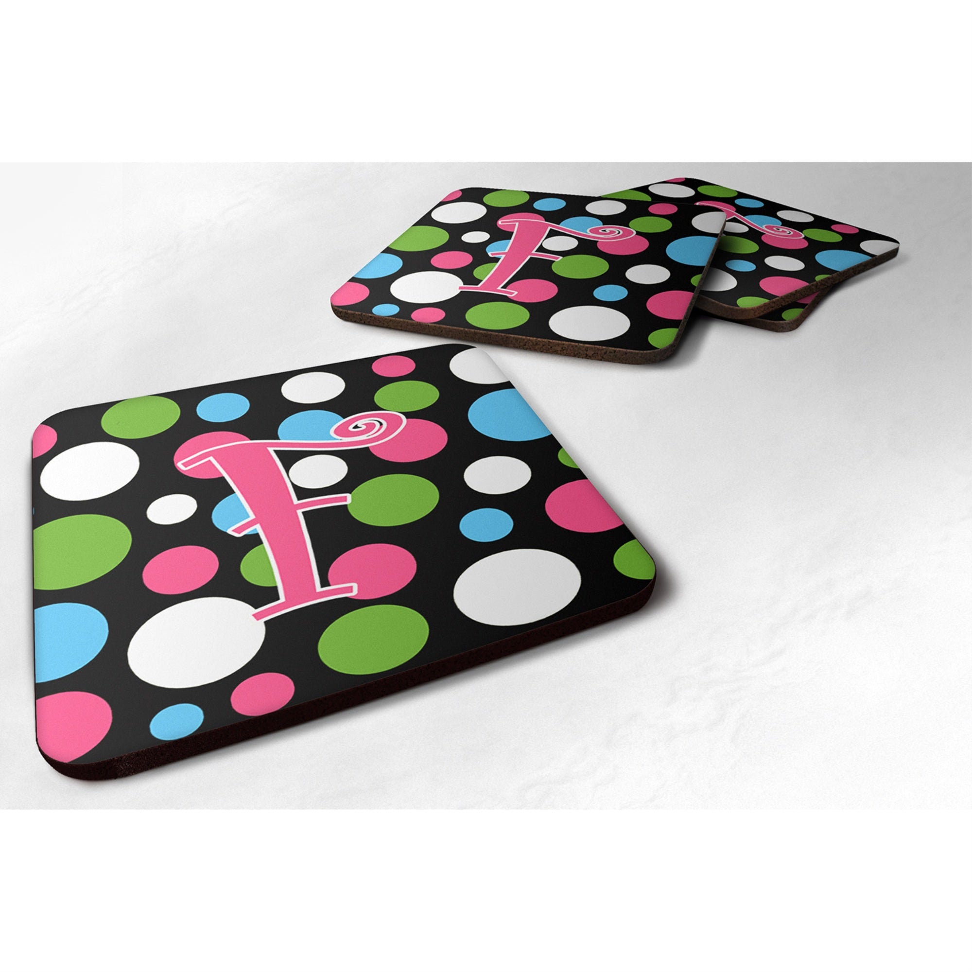 'Caroline'S Treasures Cj1038-Ffc Monogram-Polkadots And Pink Foam Coasters (Set Of 4), Initial Letter F, 3.5'''' H X 3.5'''' W,