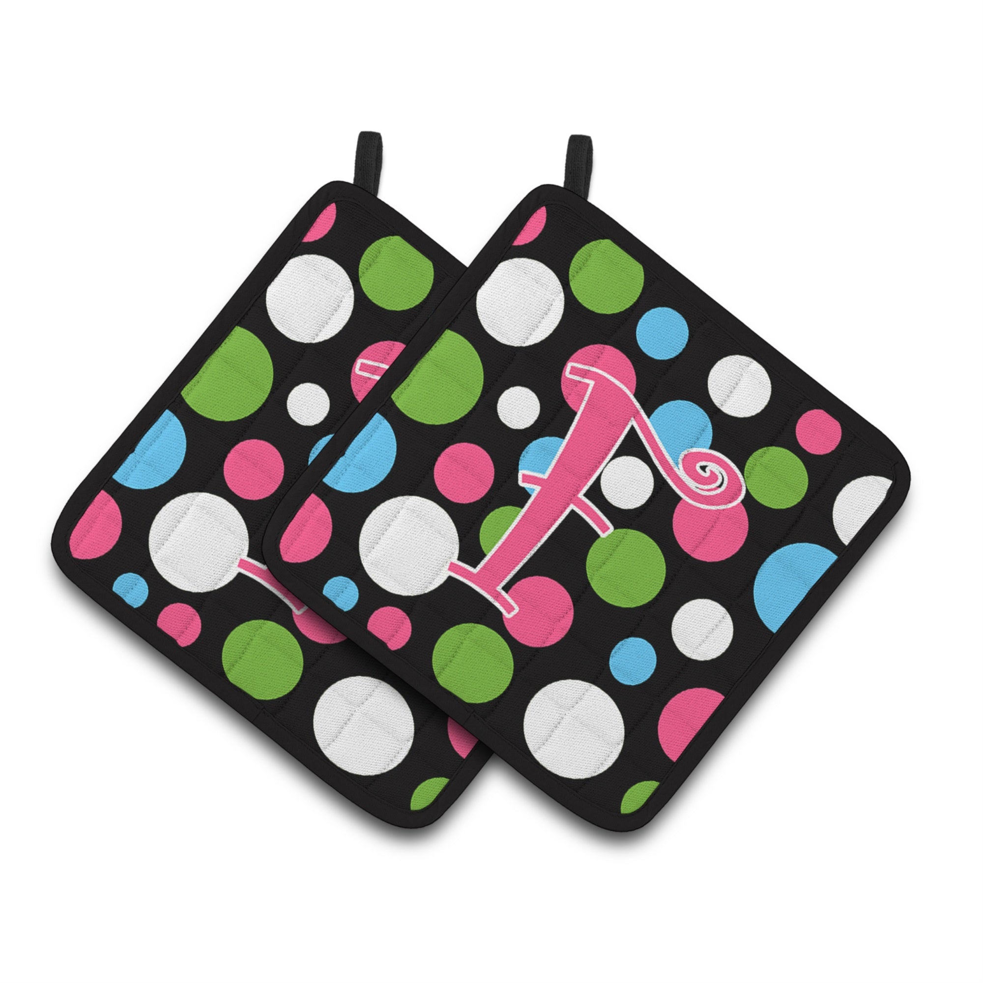 'Caroline'S Treasures Monogram Initial F Polkadots & Pink Pair Of Pot Holders Cj1038-Fpthd, 7.5Hx7.5W, Multicolor''