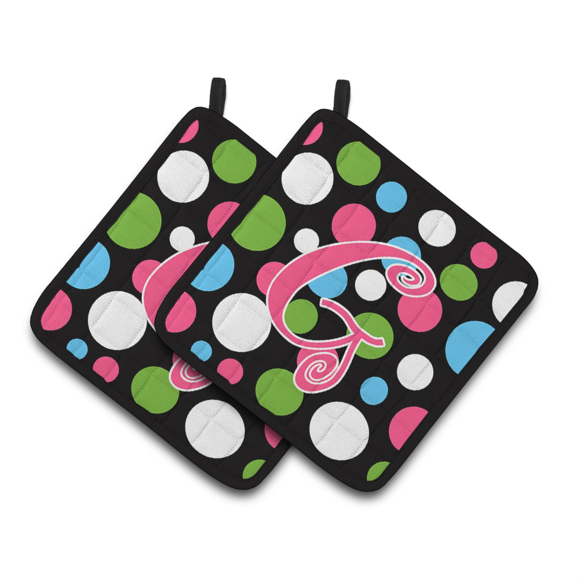 'Caroline'S Treasures Monogram Initial G Polkadots & Pink Pair Of Pot Holders Cj1038-Gpthd, 7.5Hx7.5W, Multicolor''