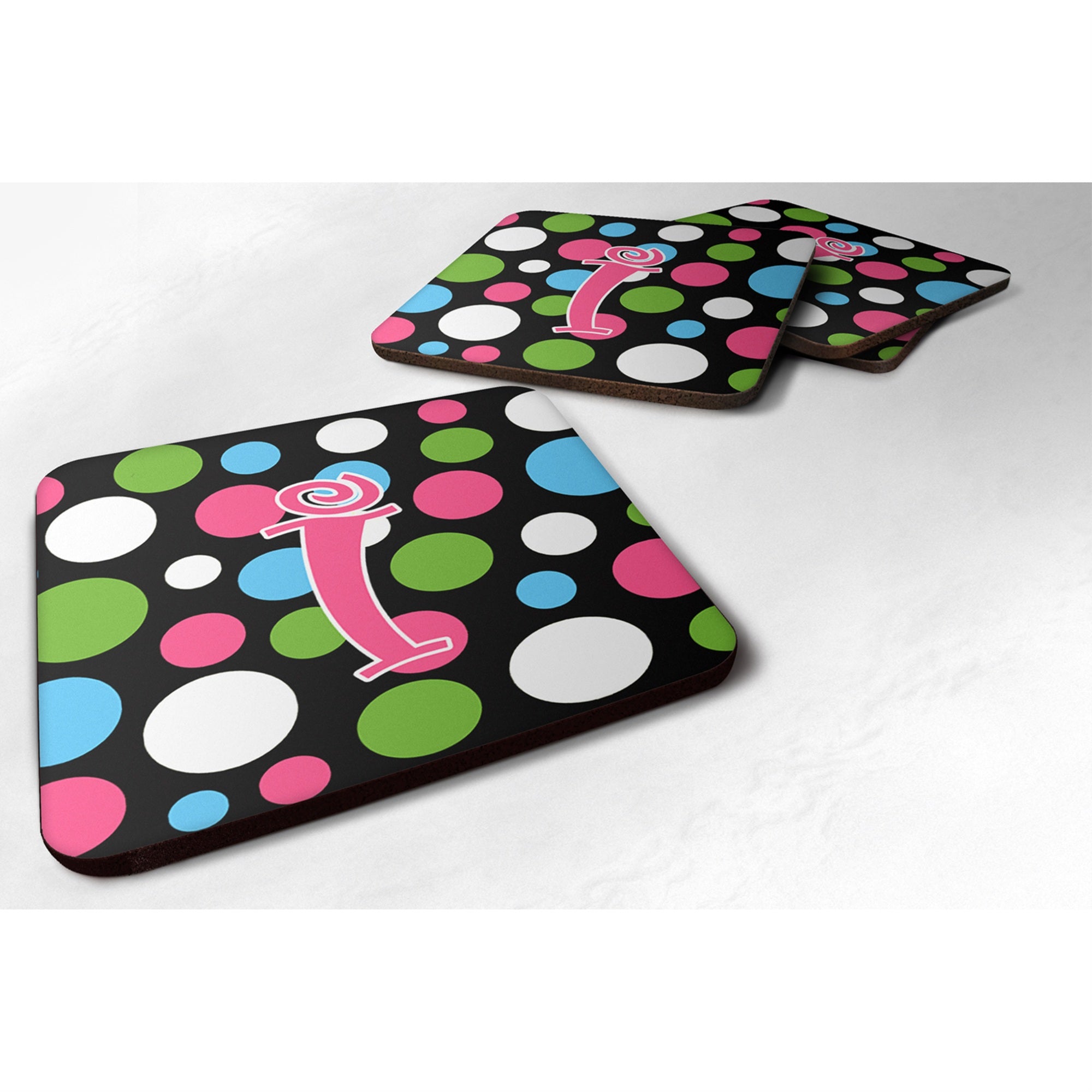 'Caroline'S Treasures Cj1038-Ifc Monogram-Polkadots And Pink Foam Coasters (Set Of 4), Initial Letter I, 3.5'''' H X 3.5'''' W,