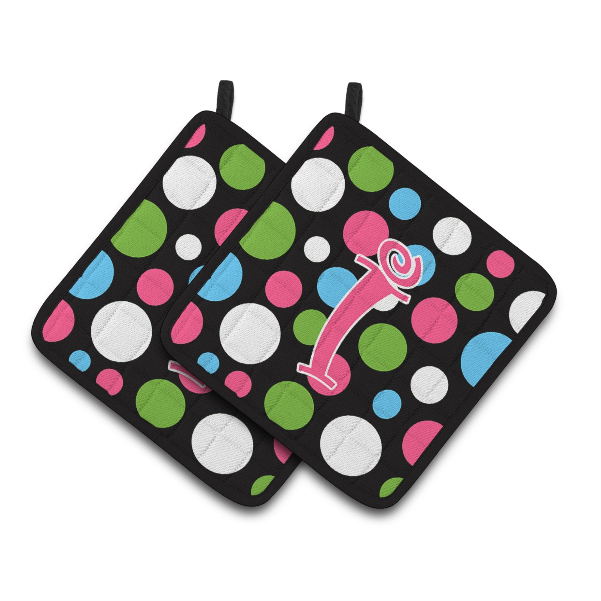 'Caroline'S Treasures Monogram Initial I Polkadots & Pink Pair Of Pot Holders Cj1038-Ipthd, 7.5Hx7.5W, Multicolor''