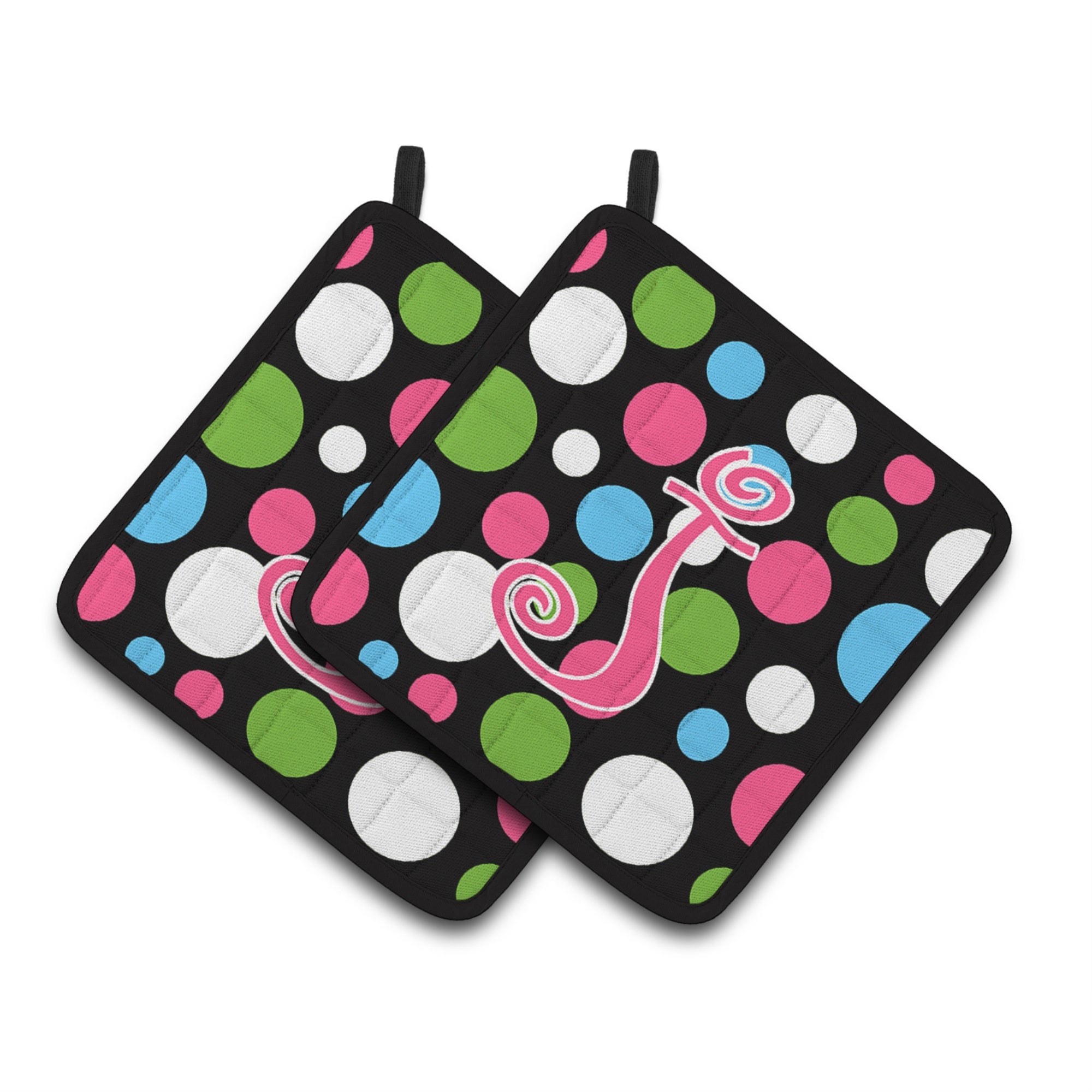 'Caroline'S Treasures Monogram Initial J Polkadots & Pink Pair Of Pot Holders Cj1038-Jpthd, 7.5Hx7.5W, Multicolor''