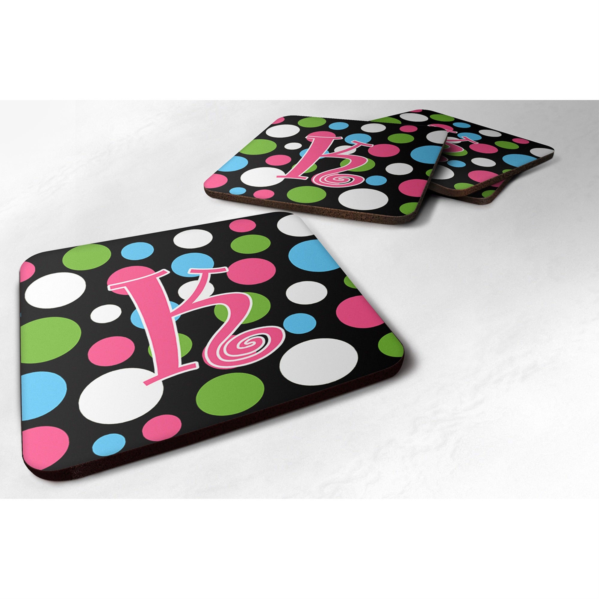 'Caroline'S Treasures Cj1038-Kfc Monogram-Polkadots And Pink Foam Coasters (Set Of 4), Initial Letter K, 3.5'''' H X 3.5'''' W,