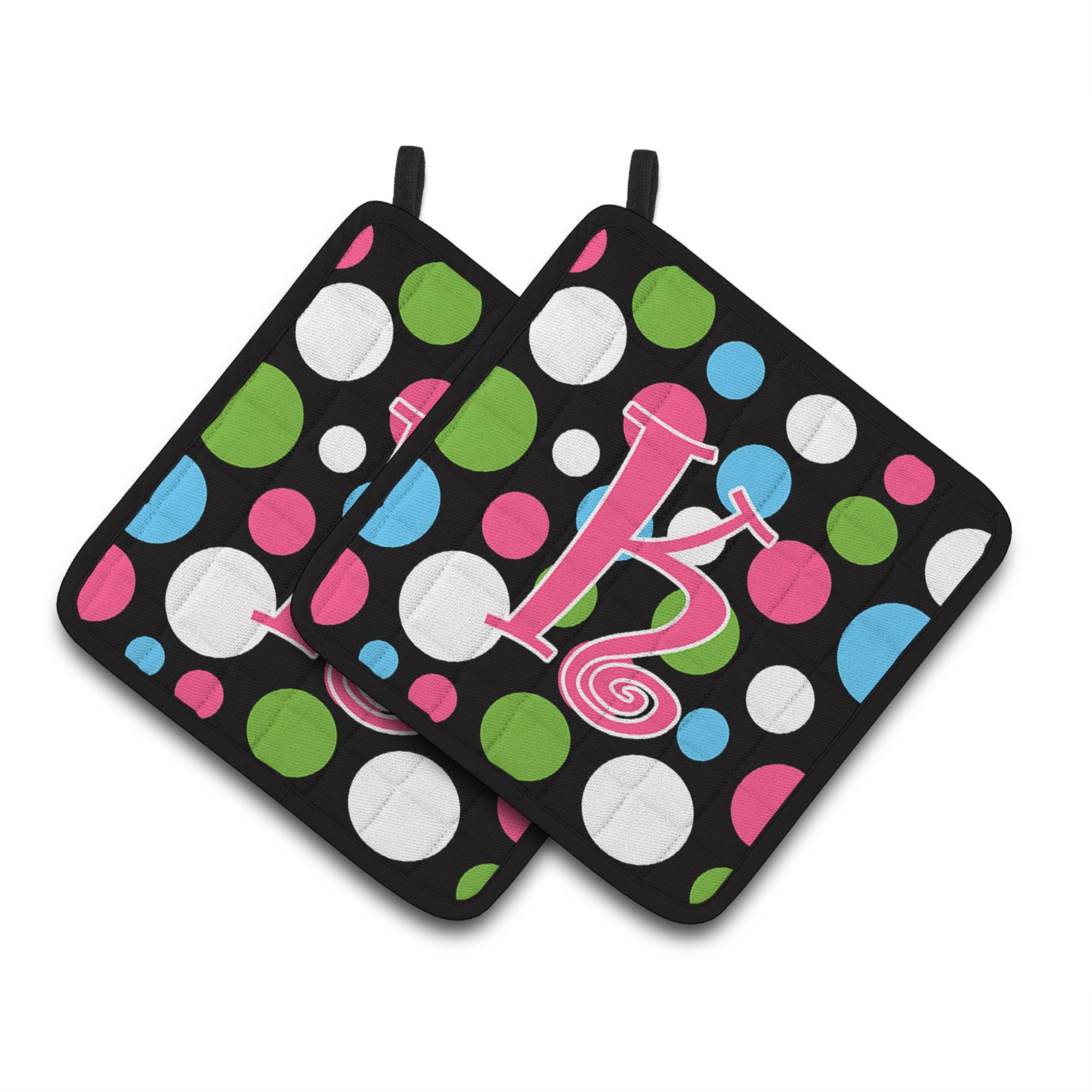 'Caroline'S Treasures Monogram Initial K Polkadots & Pink Pair Of Pot Holders Cj1038-Kpthd, 7.5Hx7.5W, Multicolor''