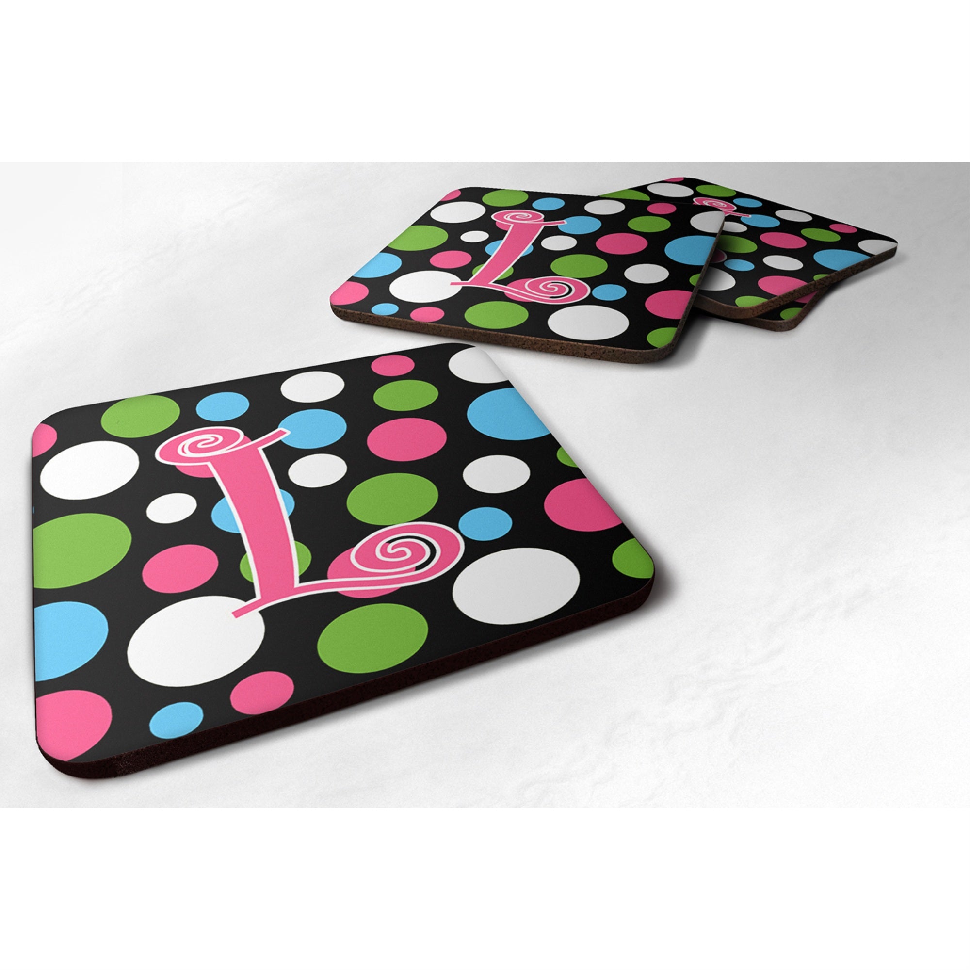 'Caroline'S Treasures Cj1038-Lfc Monogram-Polkadots And Pink Foam Coasters (Set Of 4), Initial Letter L, 3.5'''' H X 3.5'''' W,