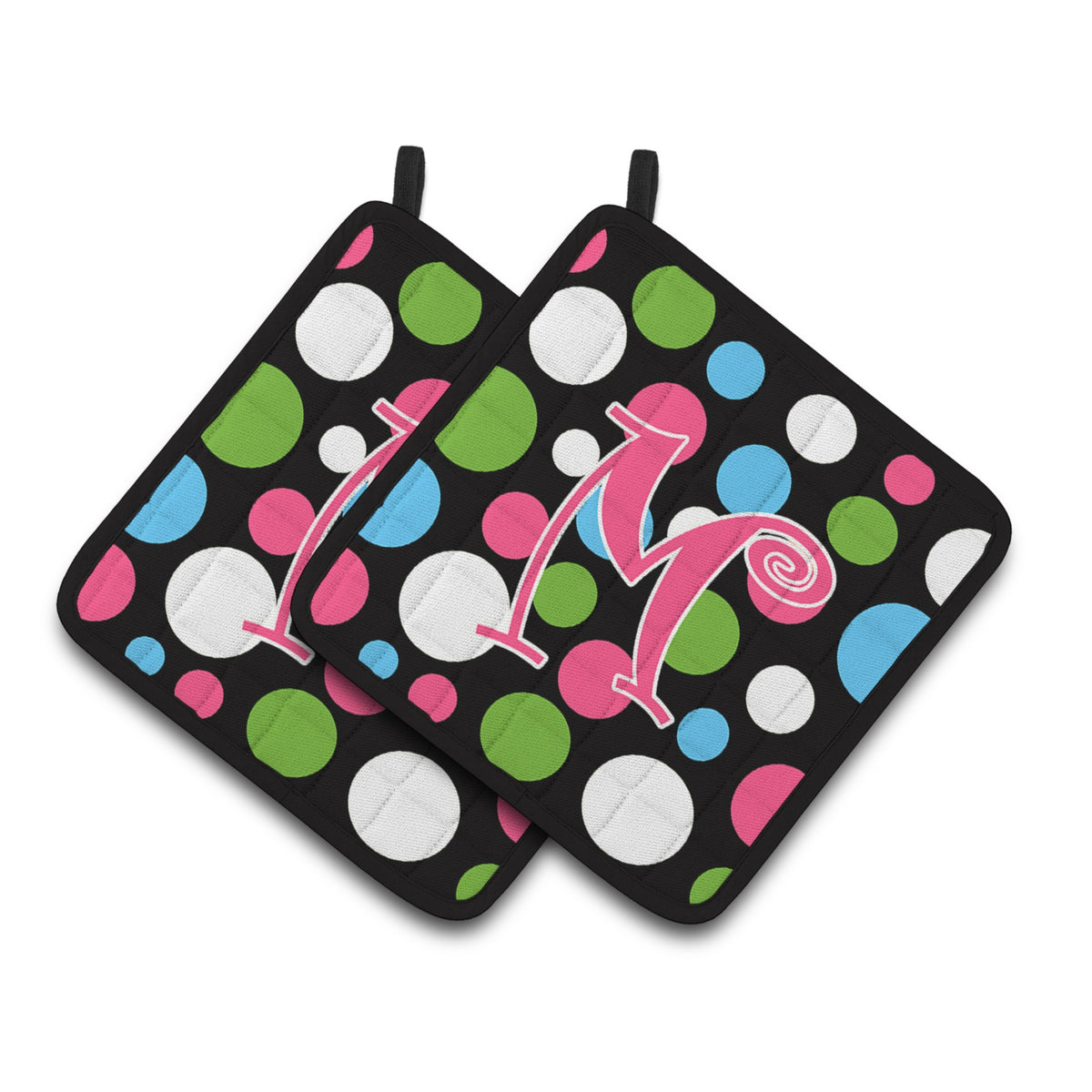 'Caroline'S Treasures Monogram Initial M Polkadots & Pink Pair Of Pot Holders Cj1038-Mpthd, 7.5Hx7.5W, Multicolor''