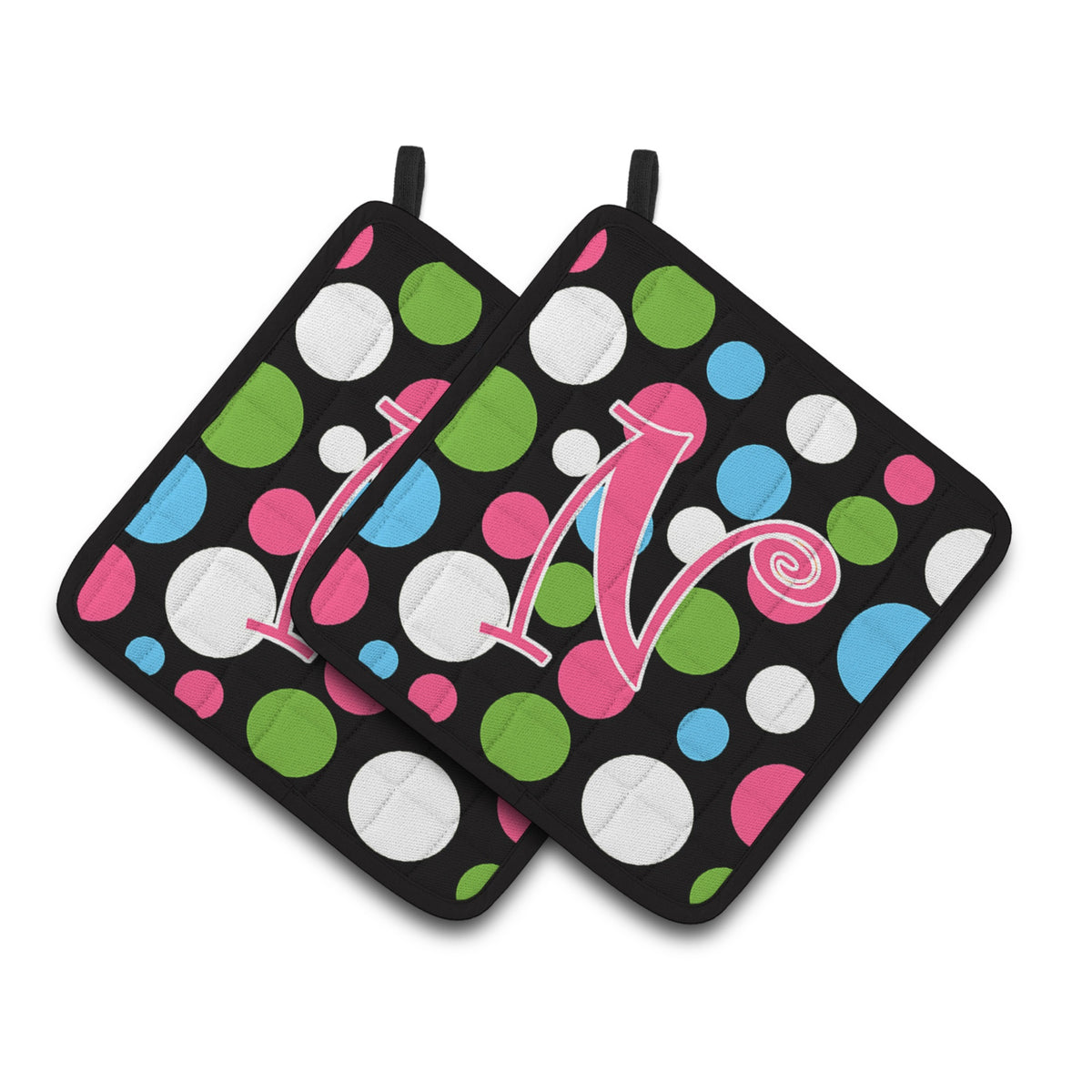 'Caroline'S Treasures Monogram Initial N Polkadots & Pink Pair Of Pot Holders Cj1038-Npthd, 7.5Hx7.5W, Multicolor''