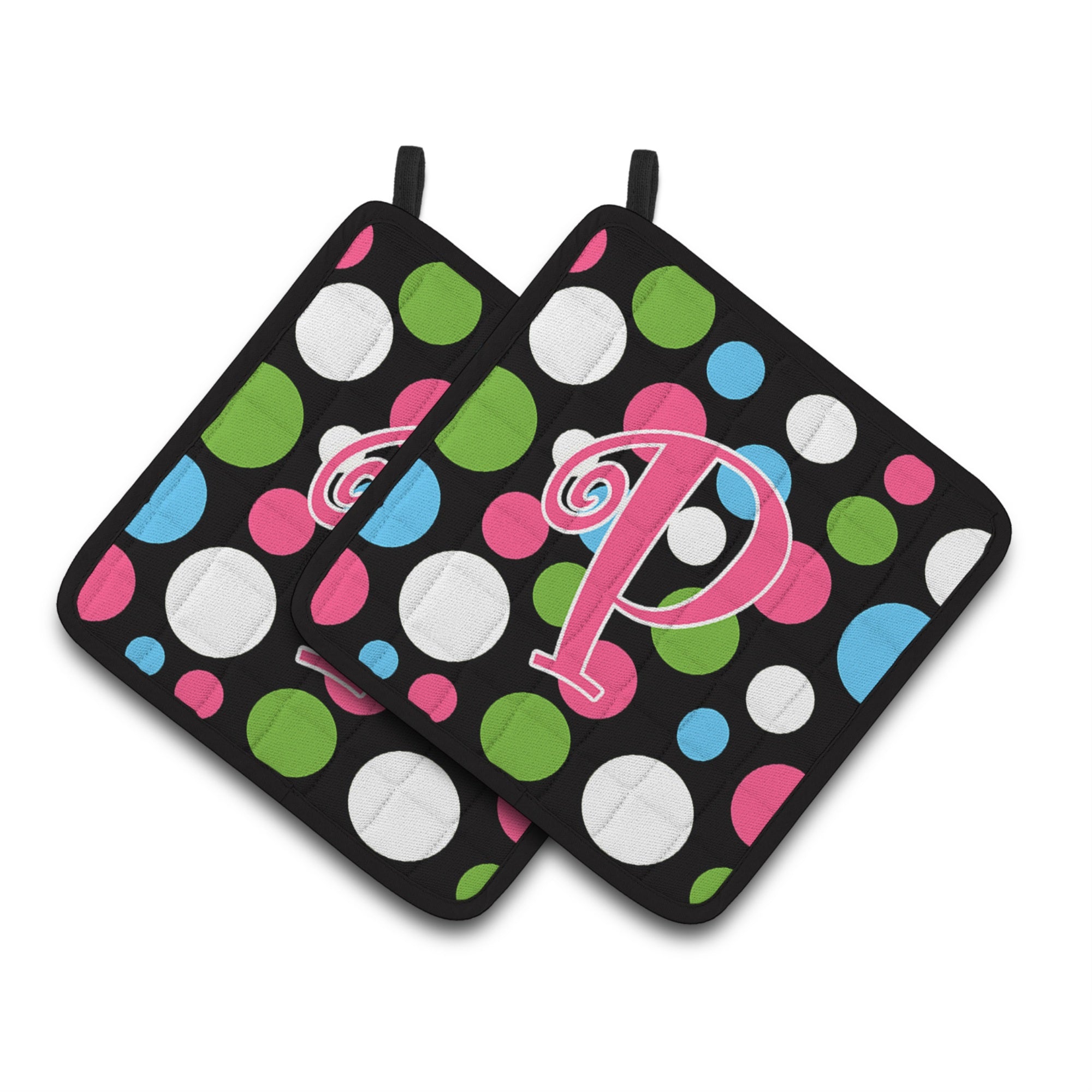 'Caroline'S Treasures Monogram Initial P Polkadots & Pink Pair Of Pot Holders Cj1038-Ppthd, 7.5Hx7.5W, Multicolor''