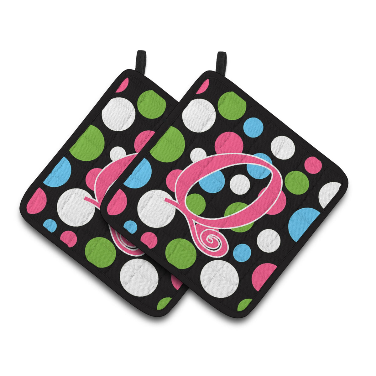 'Caroline'S Treasures Monogram Initial Q Polkadots & Pink Pair Of Pot Holders Cj1038-Qpthd, 7.5Hx7.5W, Multicolor''