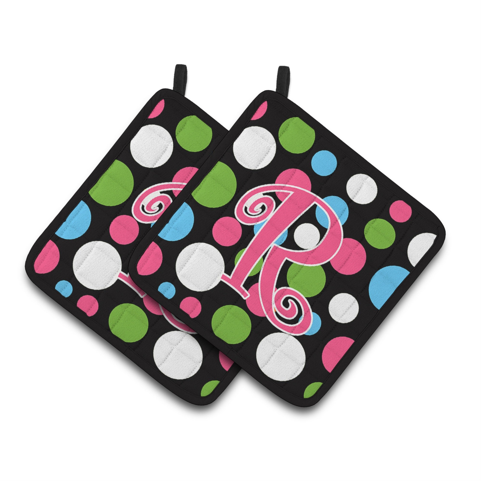 'Caroline'S Treasures Monogram Initial R Polkadots & Pink Pair Of Pot Holders Cj1038-Rpthd, 7.5Hx7.5W, Multicolor''