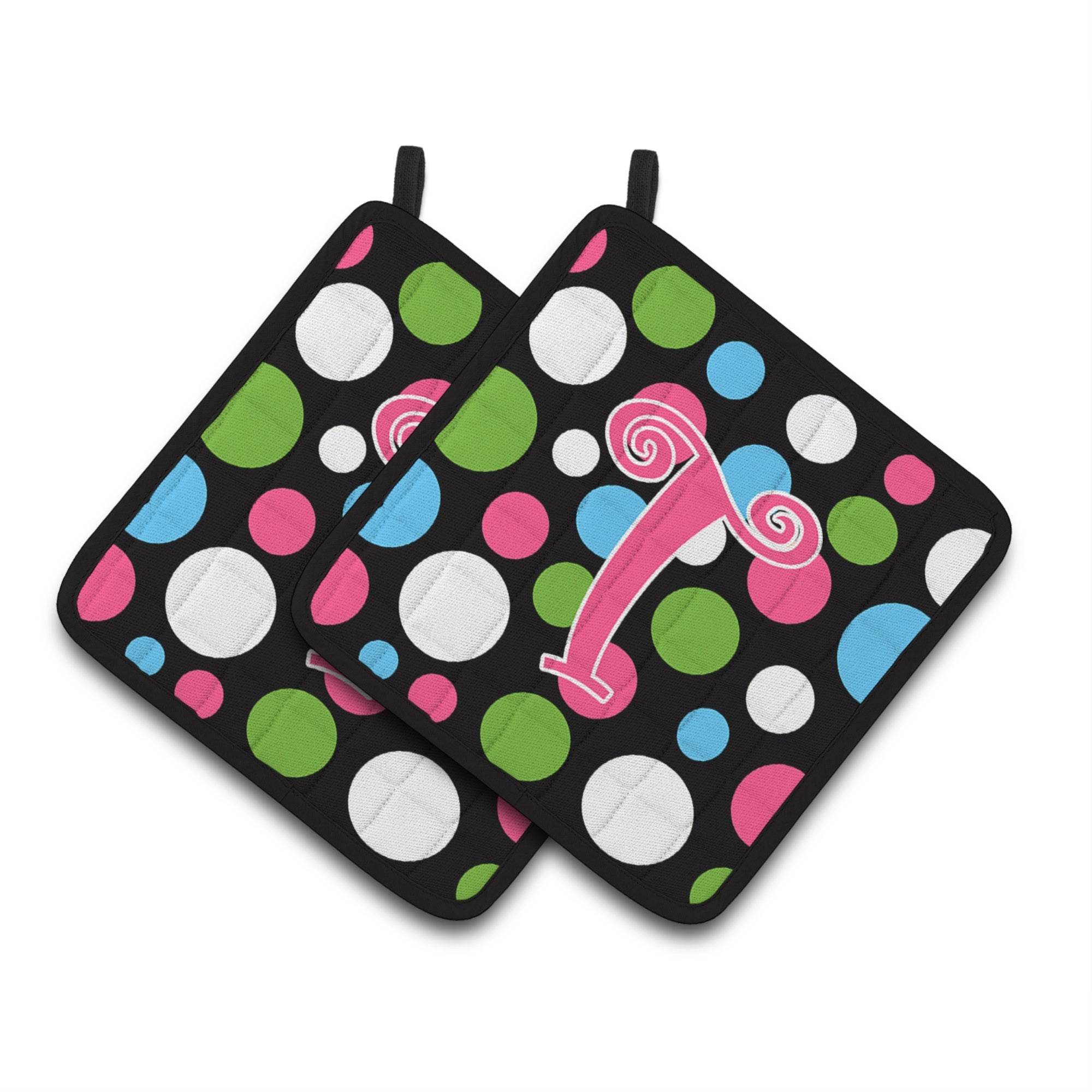 'Caroline'S Treasures Monogram Initial T Polkadots & Pink Pair Of Pot Holders Cj1038-Tpthd, 7.5Hx7.5W, Multicolor''
