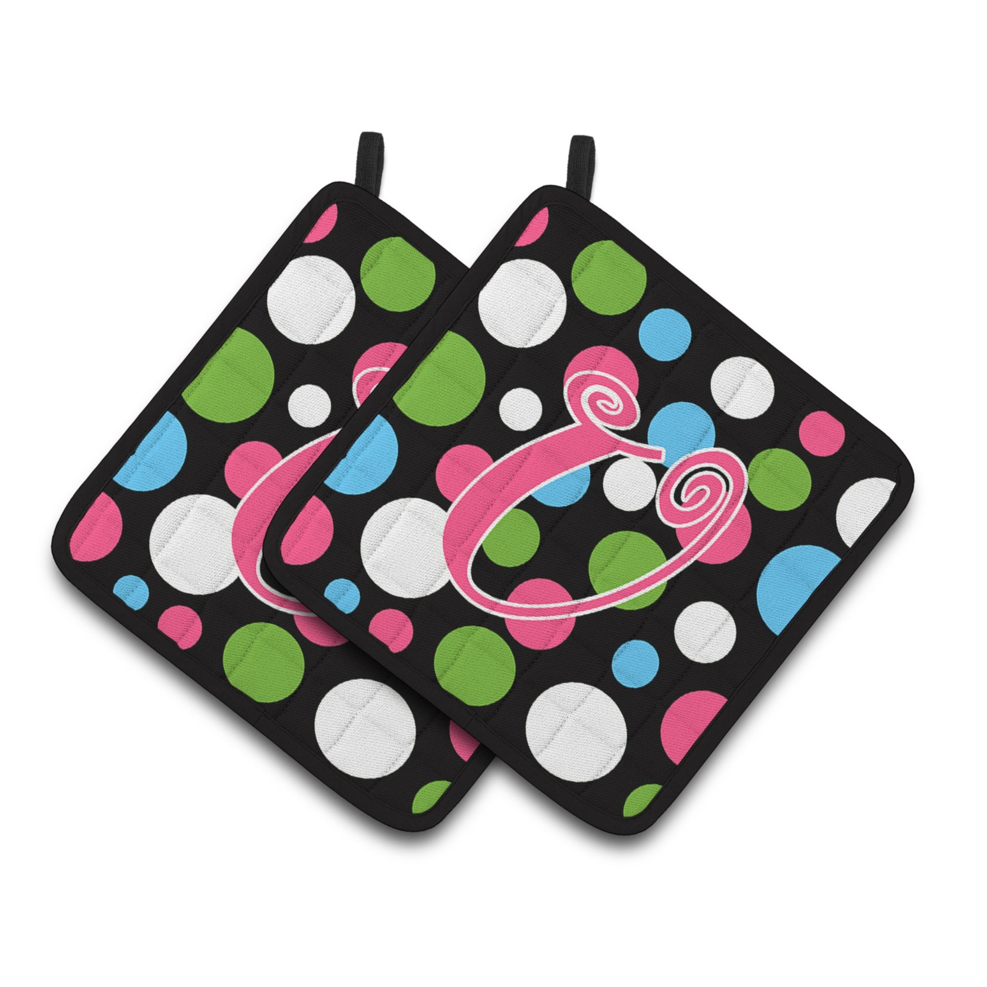 'Caroline'S Treasures Monogram Initial U Polkadots & Pink Pair Of Pot Holders Cj1038-Upthd, 7.5Hx7.5W, Multicolor''