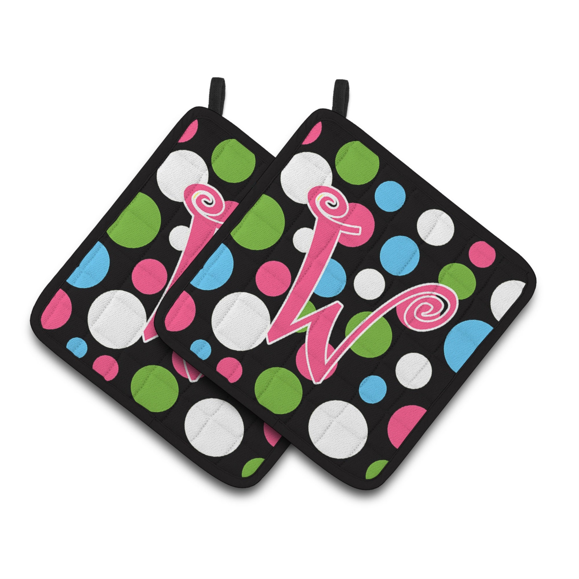 'Caroline'S Treasures Monogram Initial W Polkadots & Pink Pair Of Pot Holders Cj1038-Wpthd, 7.5Hx7.5W, Multicolor''