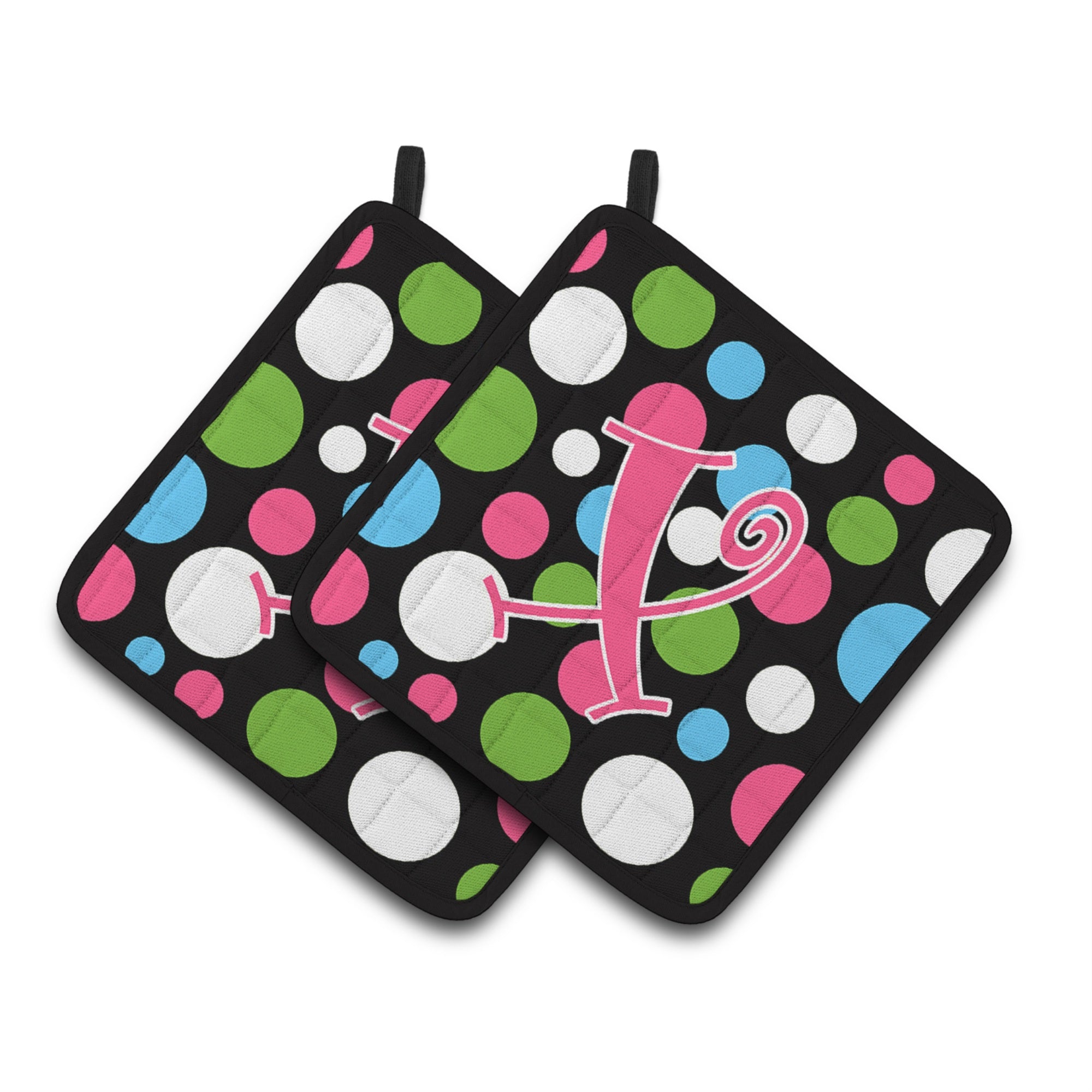 'Caroline'S Treasures Cj1038-Xpthd Monogram Initial X Polka Dots And Pink Pot Holders (1 Pair), 7.5'''' X 7.5'''', Multicolor''