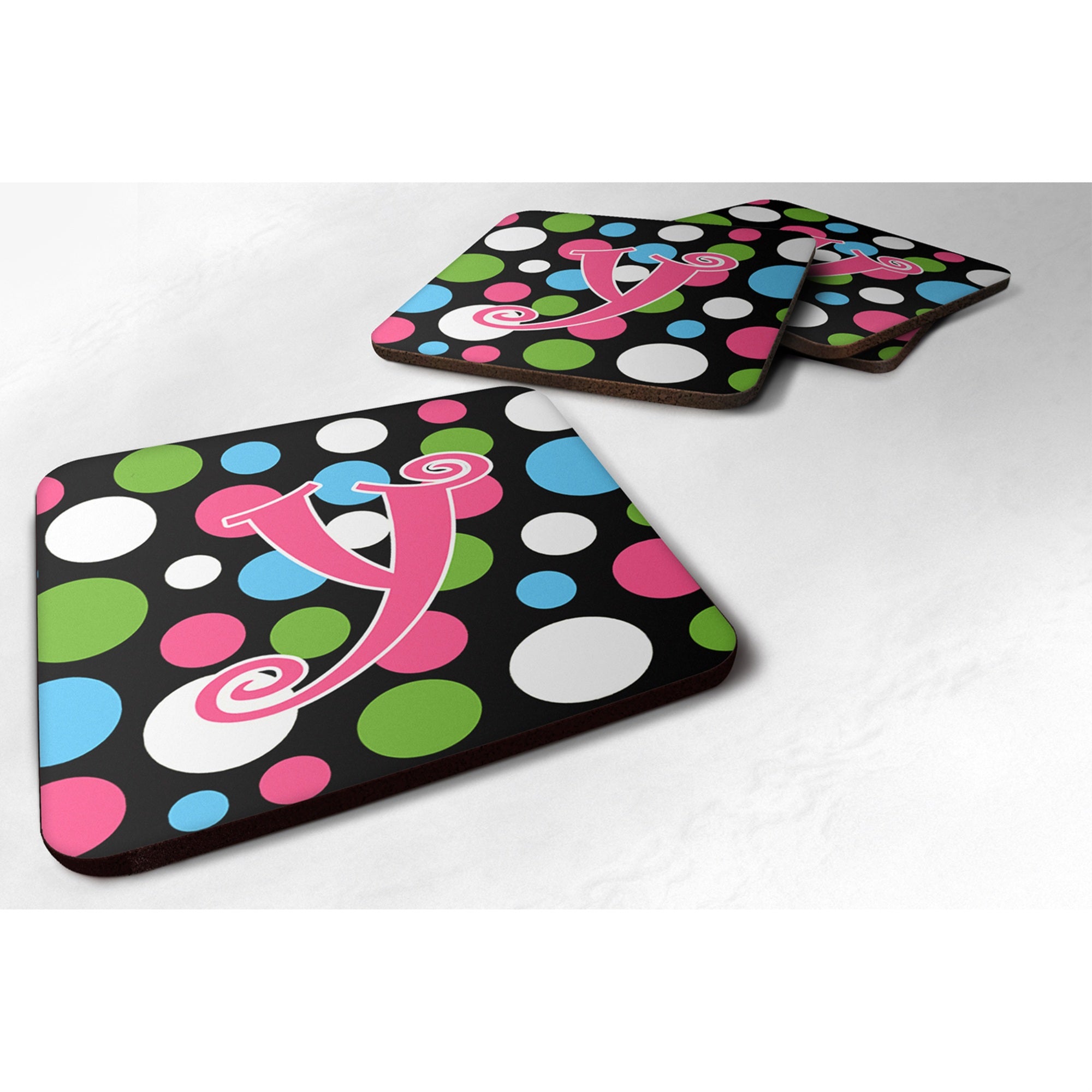 'Caroline'S Treasures Cj1038-Yfc Monogram-Polkadots And Pink Foam Coasters (Set Of 4), Initial Letter Y, 3.5'''' H X 3.5'''' W,