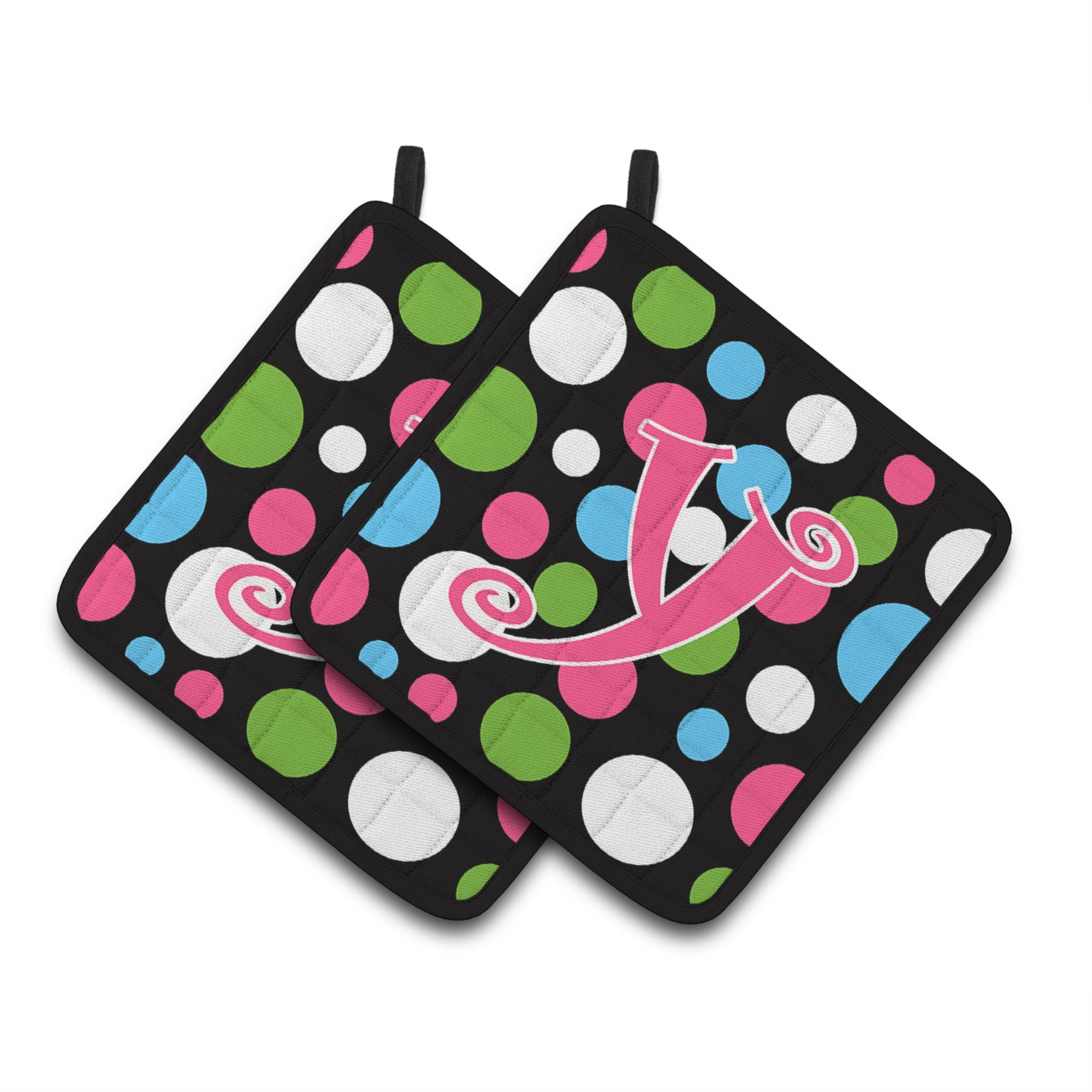 'Caroline'S Treasures Monogram Initial Y Polkadots & Pink Pair Of Pot Holders Cj1038-Ypthd, 7.5Hx7.5W, Multicolor''