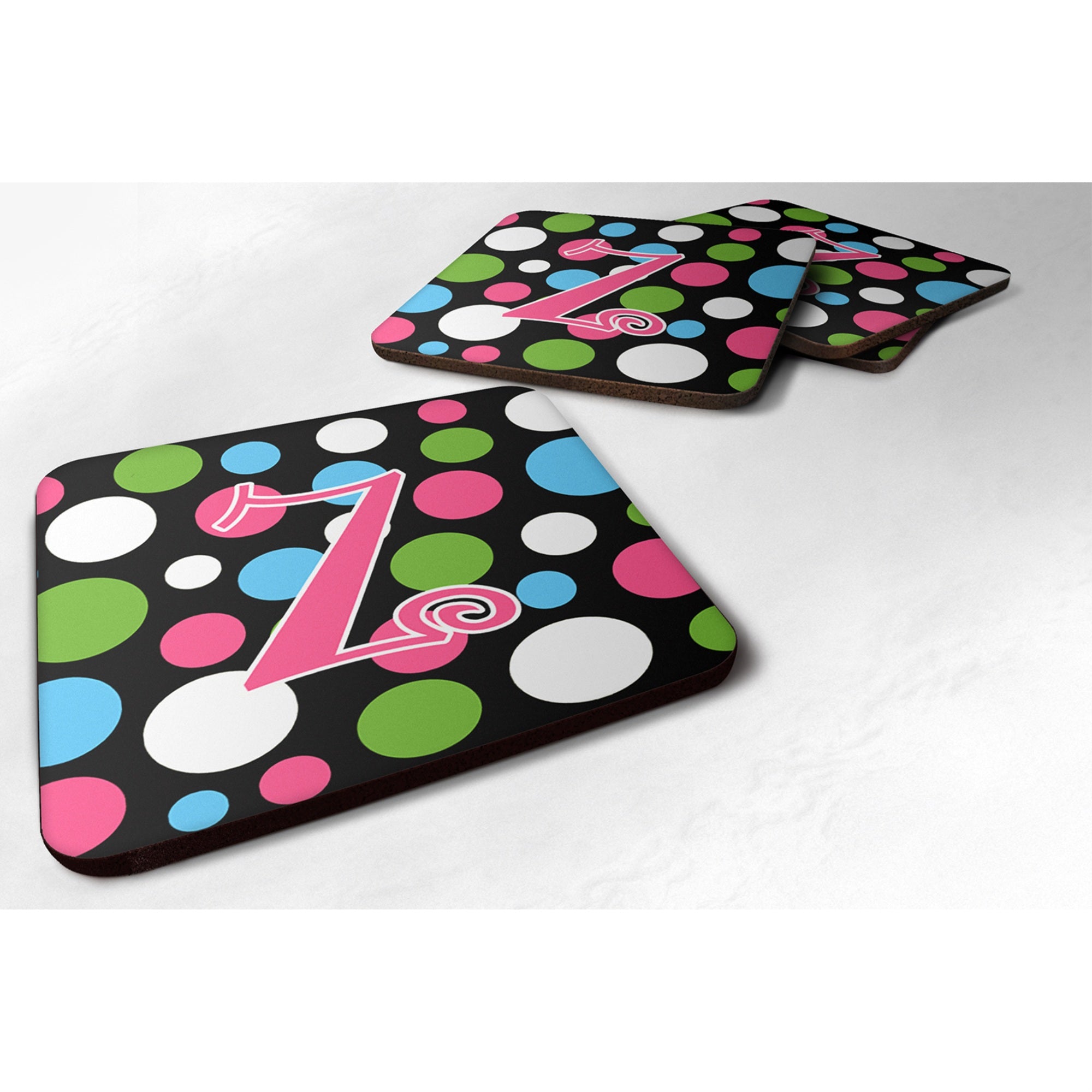 'Caroline'S Treasures Cj1038-Zfc Monogram-Polkadots And Pink Foam Coasters (Set Of 4), Initial Letter Z, 3.5'''' H X 3.5'''' W,