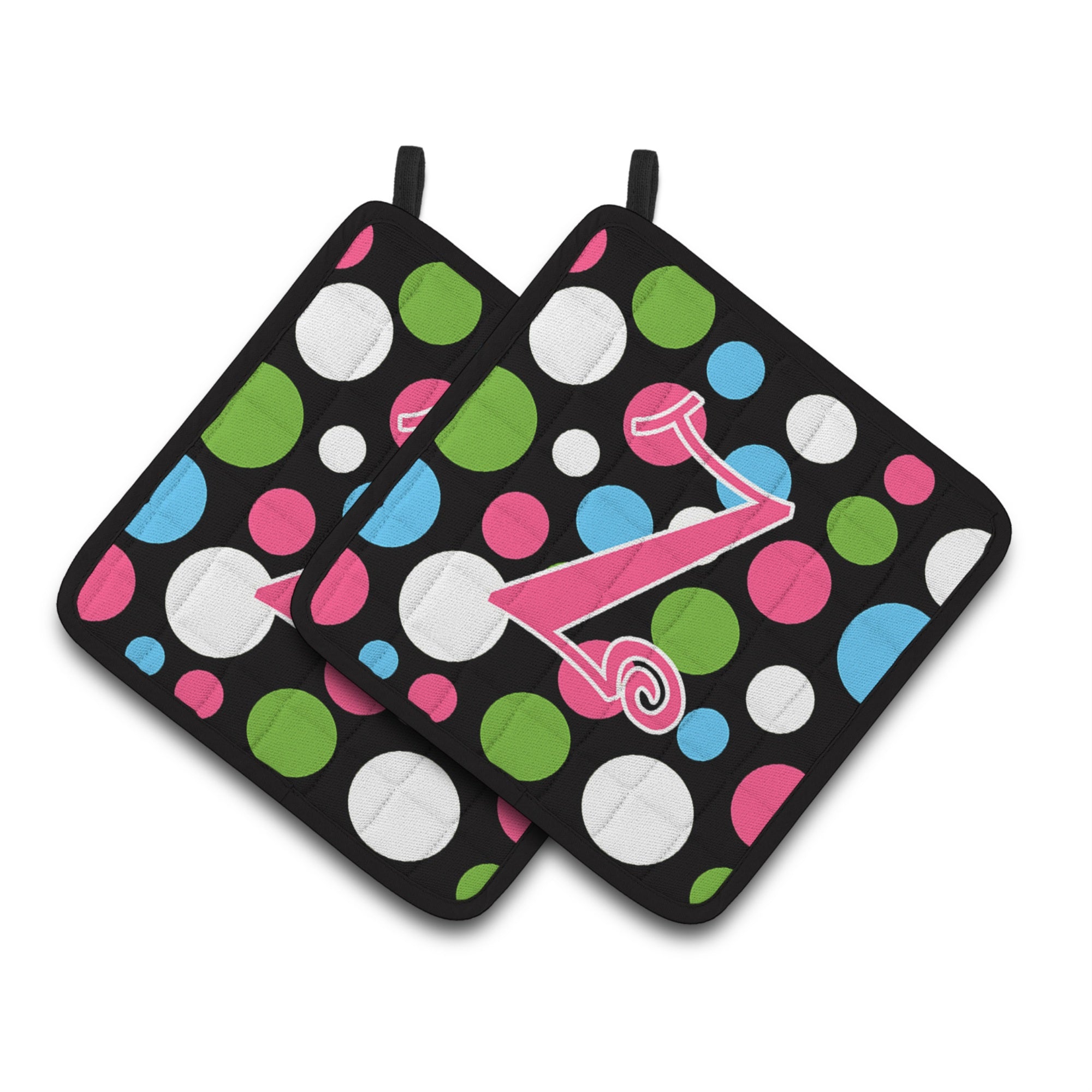 'Caroline'S Treasures Monogram Initial Z Polkadots & Pink Pair Of Pot Holders Cj1038-Zpthd, 7.5Hx7.5W, Multicolor''