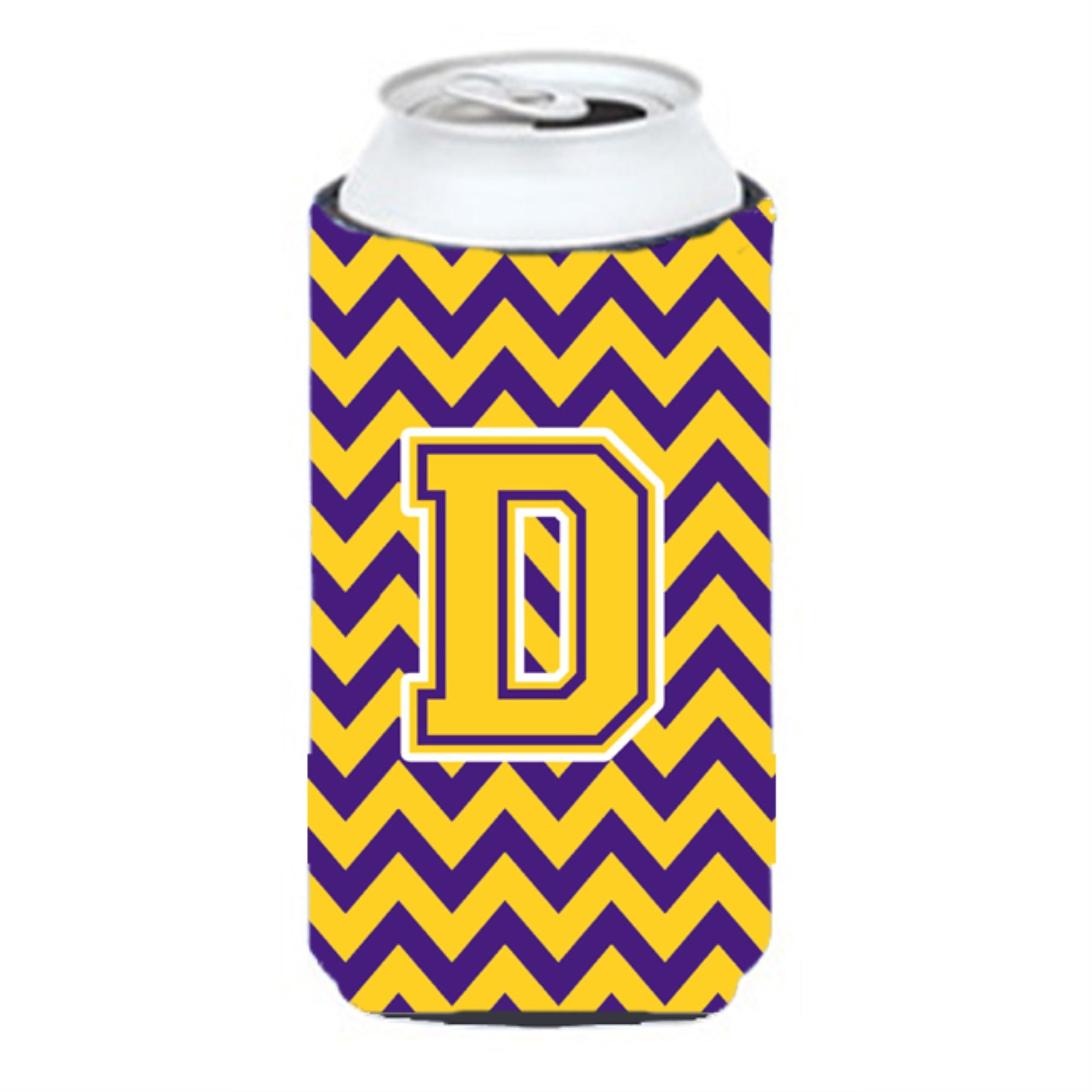 Letter D Chevron Purple And Gold Tall Boy Beverage Insulator Hugger Cj1041-Dtbc