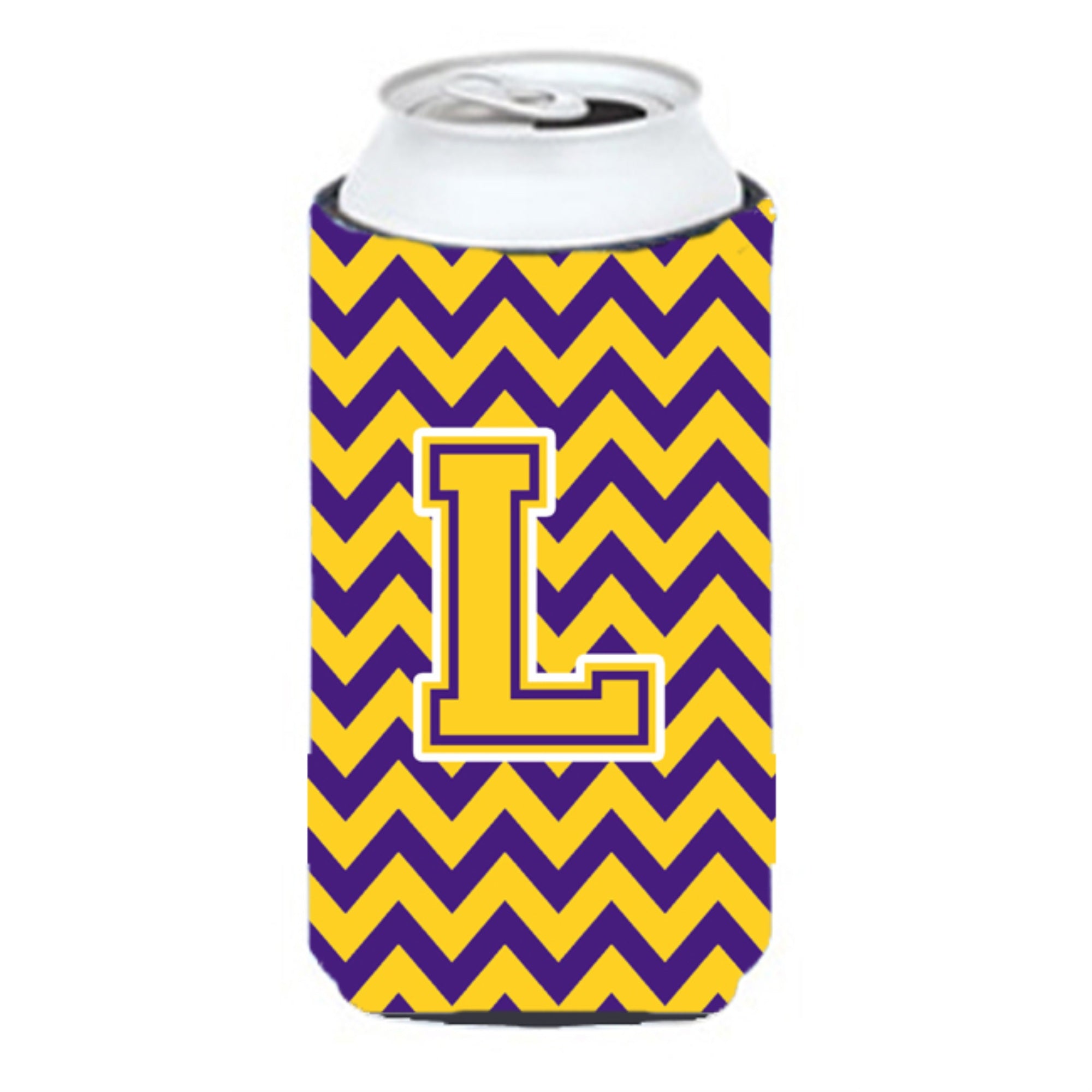 Letter L Chevron Purple And Gold Tall Boy Beverage Insulator Hugger Cj1041-Ltbc