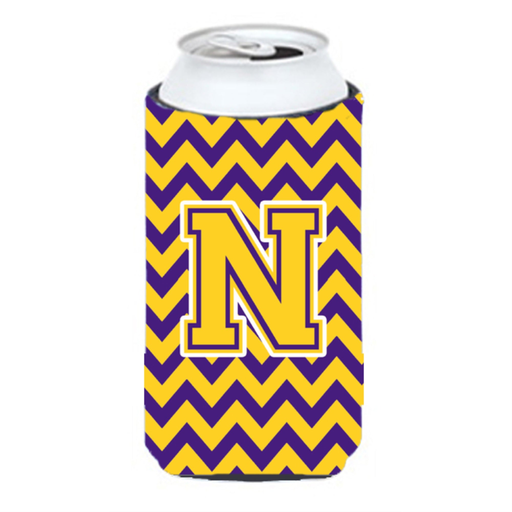 Letter N Chevron Purple And Gold Tall Boy Beverage Insulator Hugger Cj1041-Ntbc