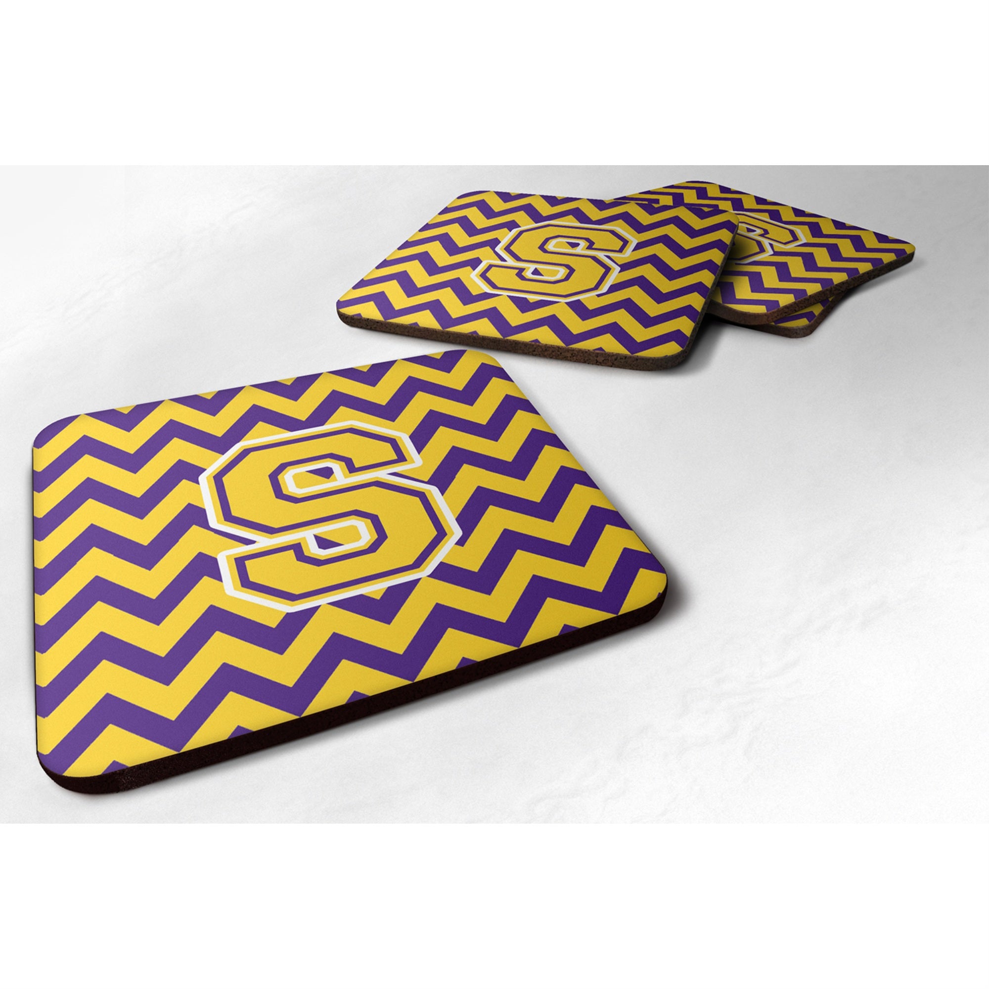 'Caroline'S Treasures Cj1041-Sfc Letter S Chevron Purple And Gold Foam Coaster (Set Of 4), 3.5'''', Multicolor''