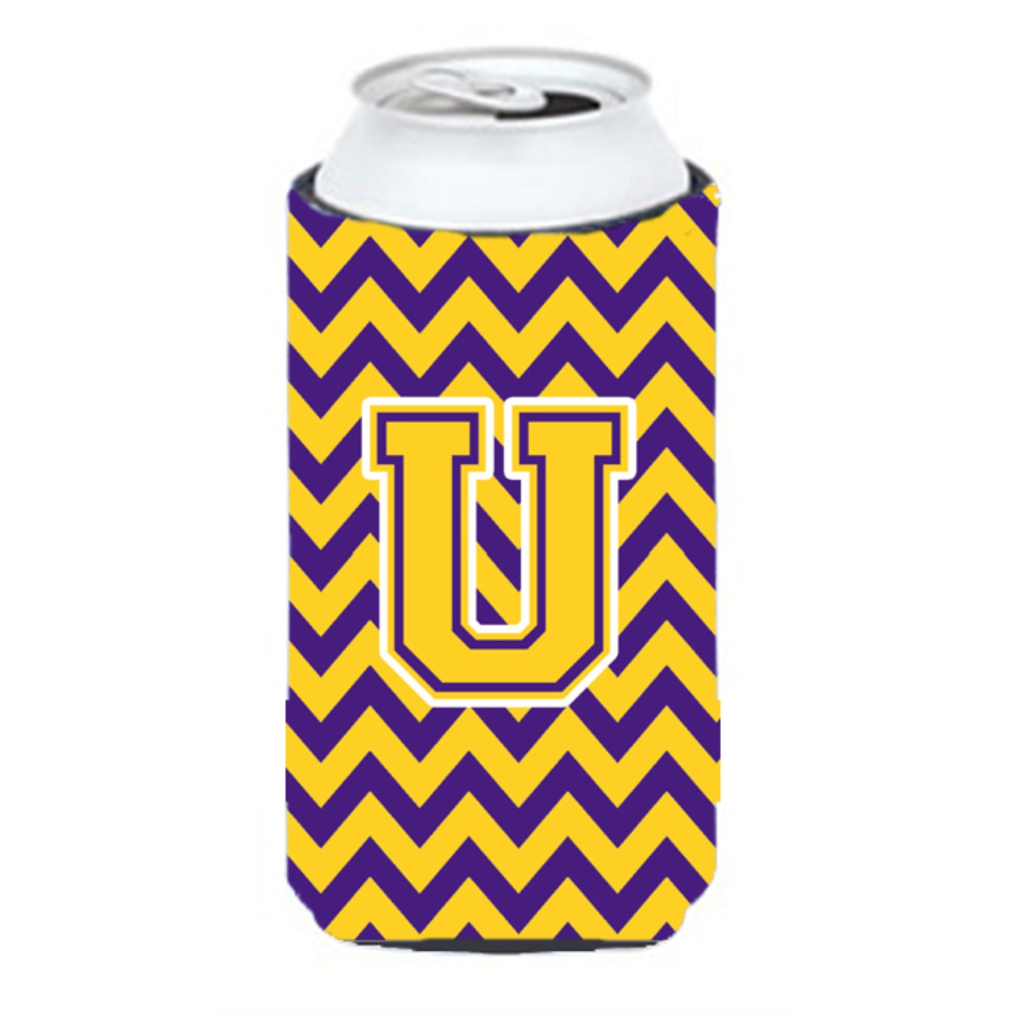 Letter U Chevron Purple And Gold Tall Boy Beverage Insulator Hugger Cj1041-Utbc
