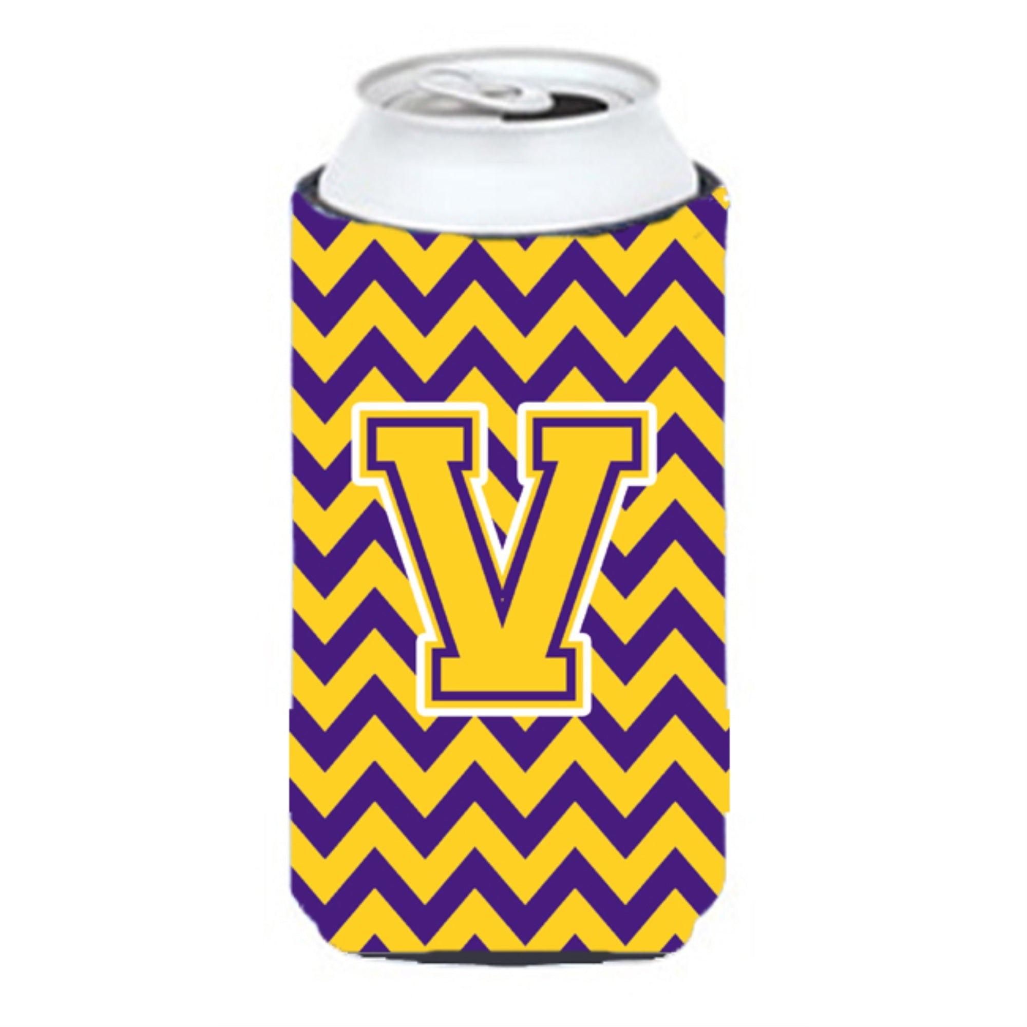 Letter V Chevron Purple And Gold Tall Boy Beverage Insulator Hugger Cj1041-Vtbc