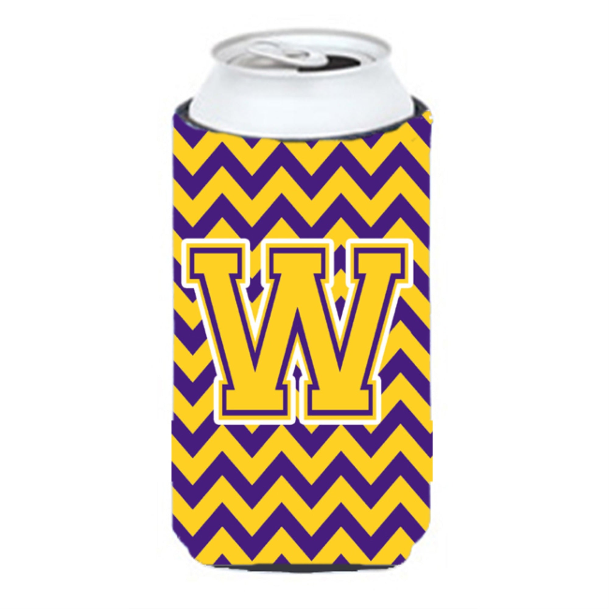Letter W Chevron Purple And Gold Tall Boy Beverage Insulator Hugger Cj1041-Wtbc
