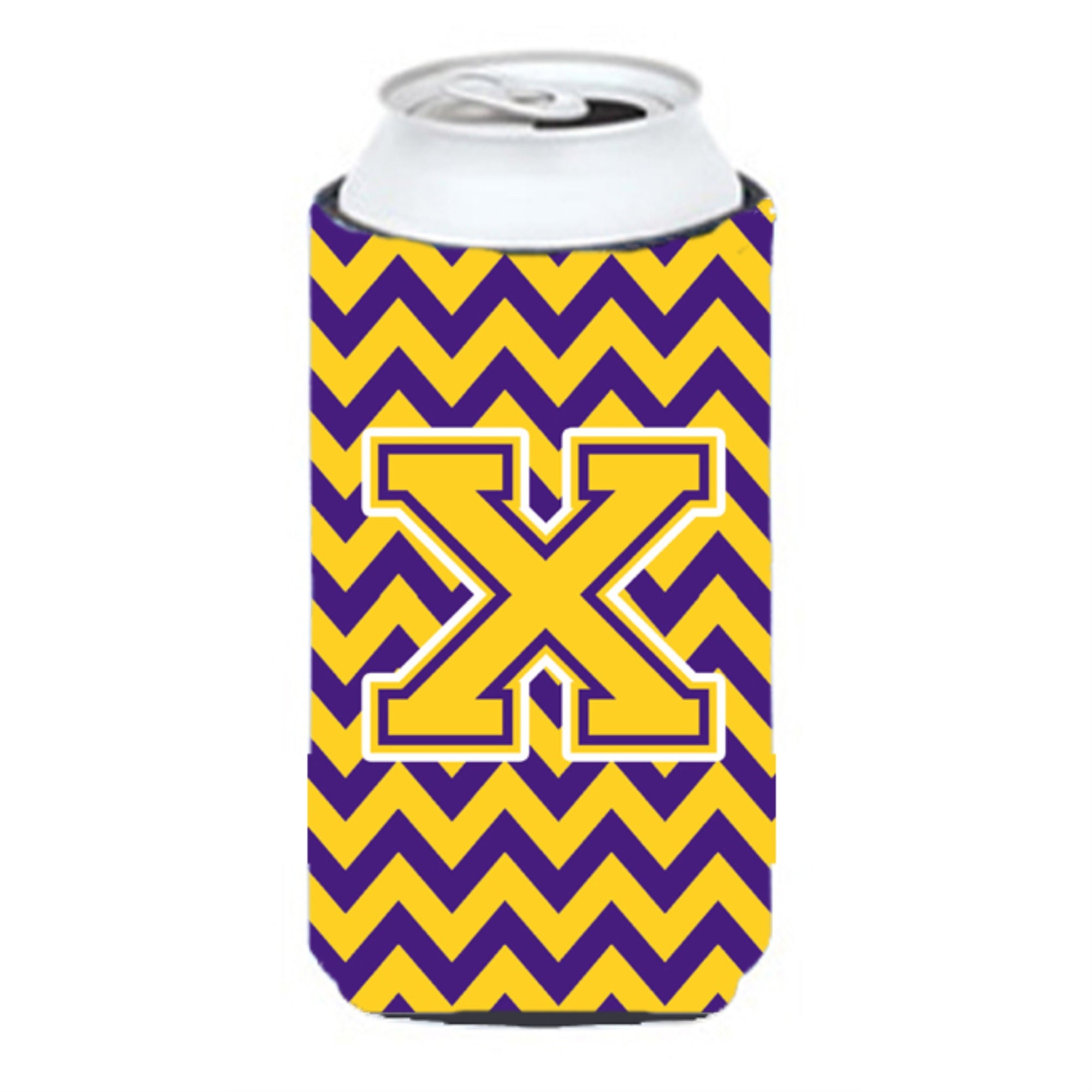 Letter X Chevron Purple And Gold Tall Boy Beverage Insulator Hugger Cj1041-Xtbc