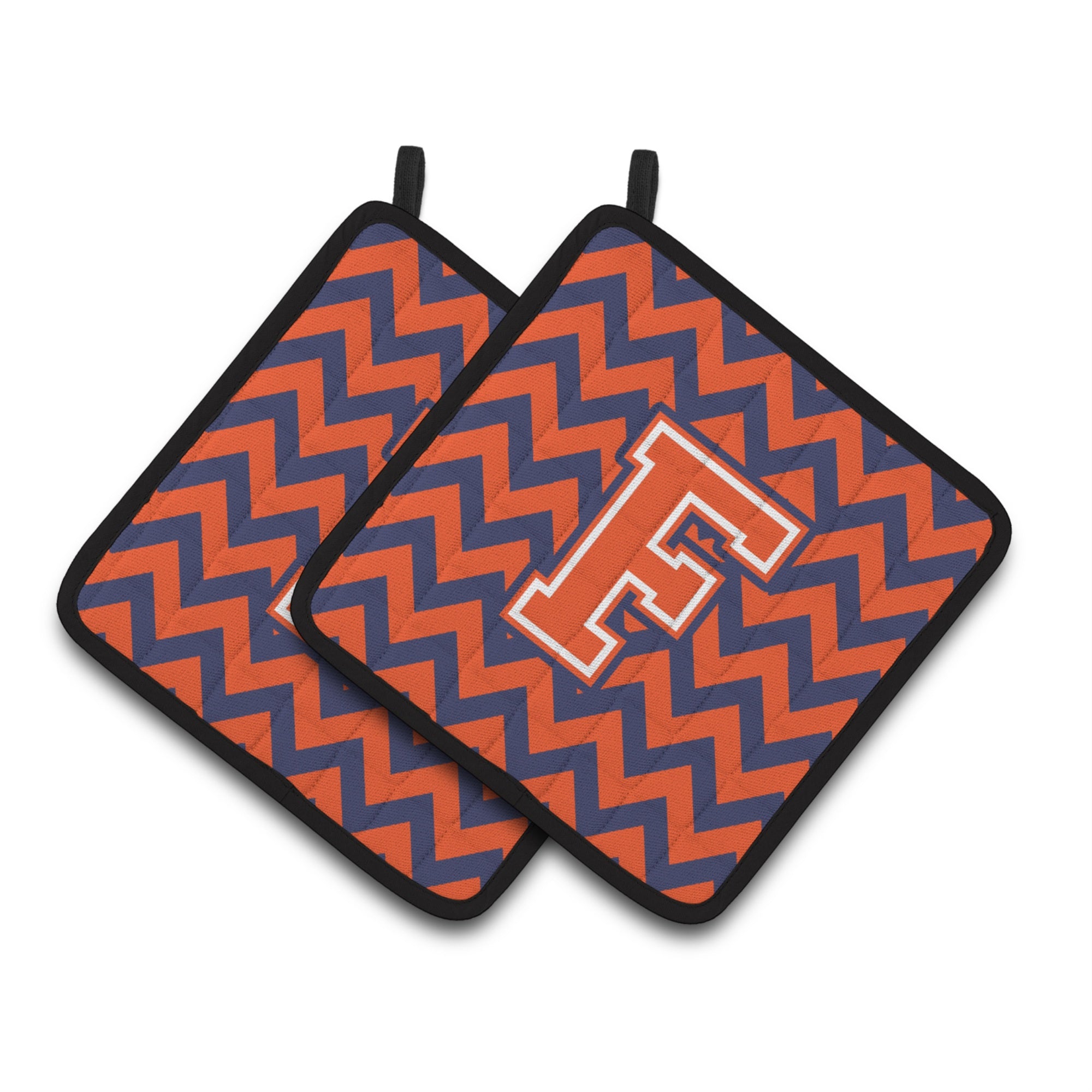 'Caroline'S Treasures Letter F Chevron Orange & Blue Pair Of Pot Holders Cj1042-Fpthd, 7.5Hx7.5W, Multicolor''