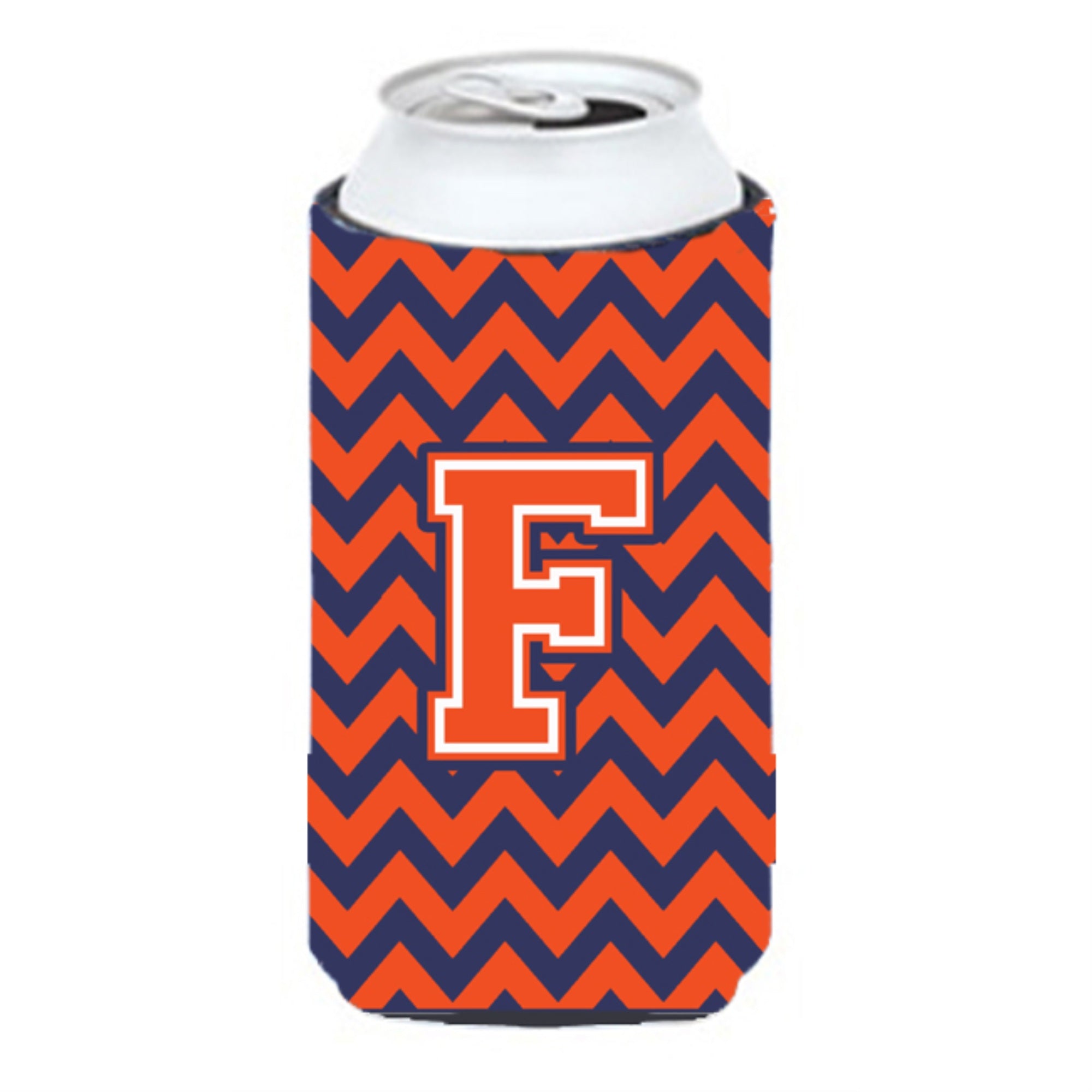 Letter F Chevron Orange Blue Tall Boy Beverage Insulator Hugger Cj1042-Ftbc