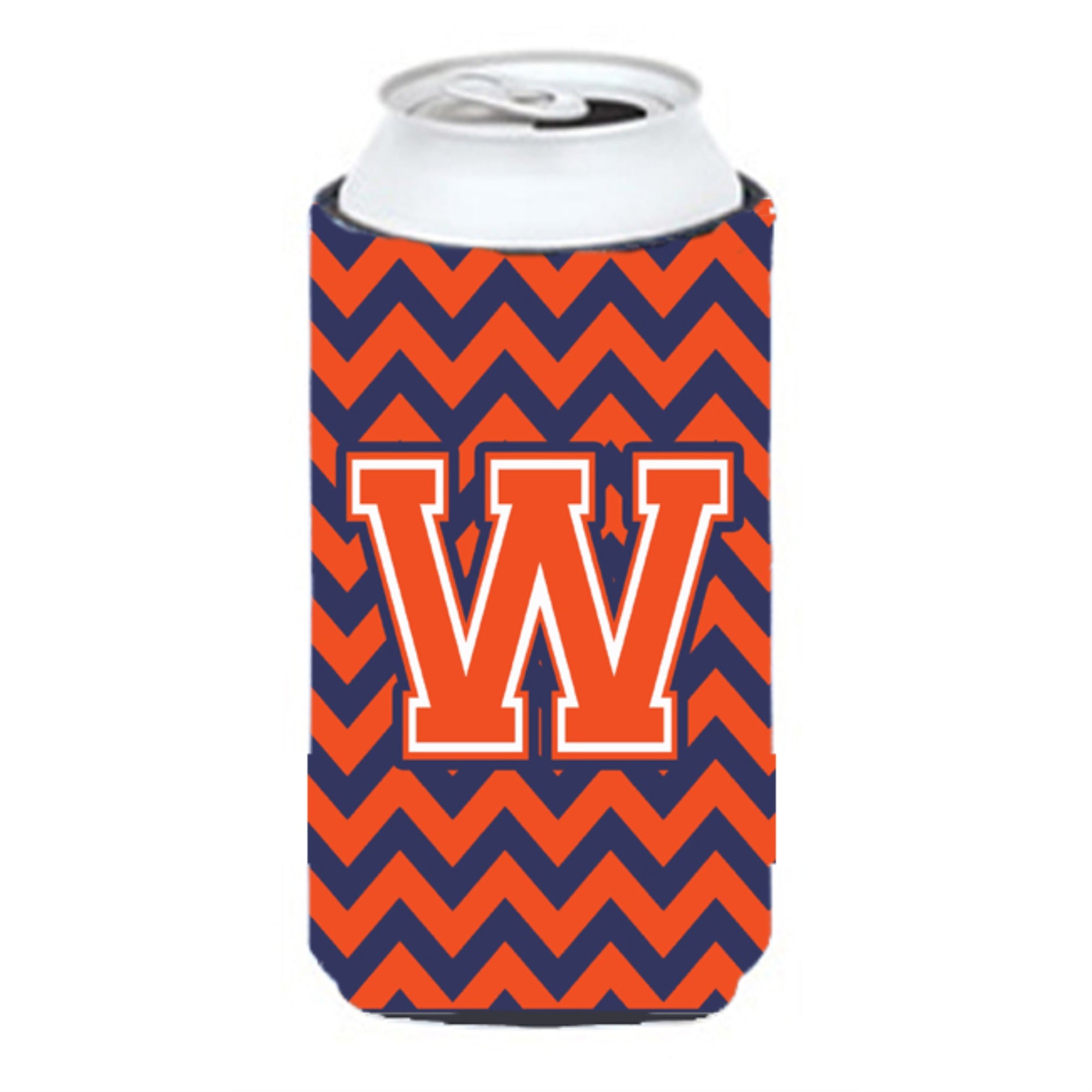 Letter W Chevron Orange Blue Tall Boy Beverage Insulator Hugger Cj1042-Wtbc