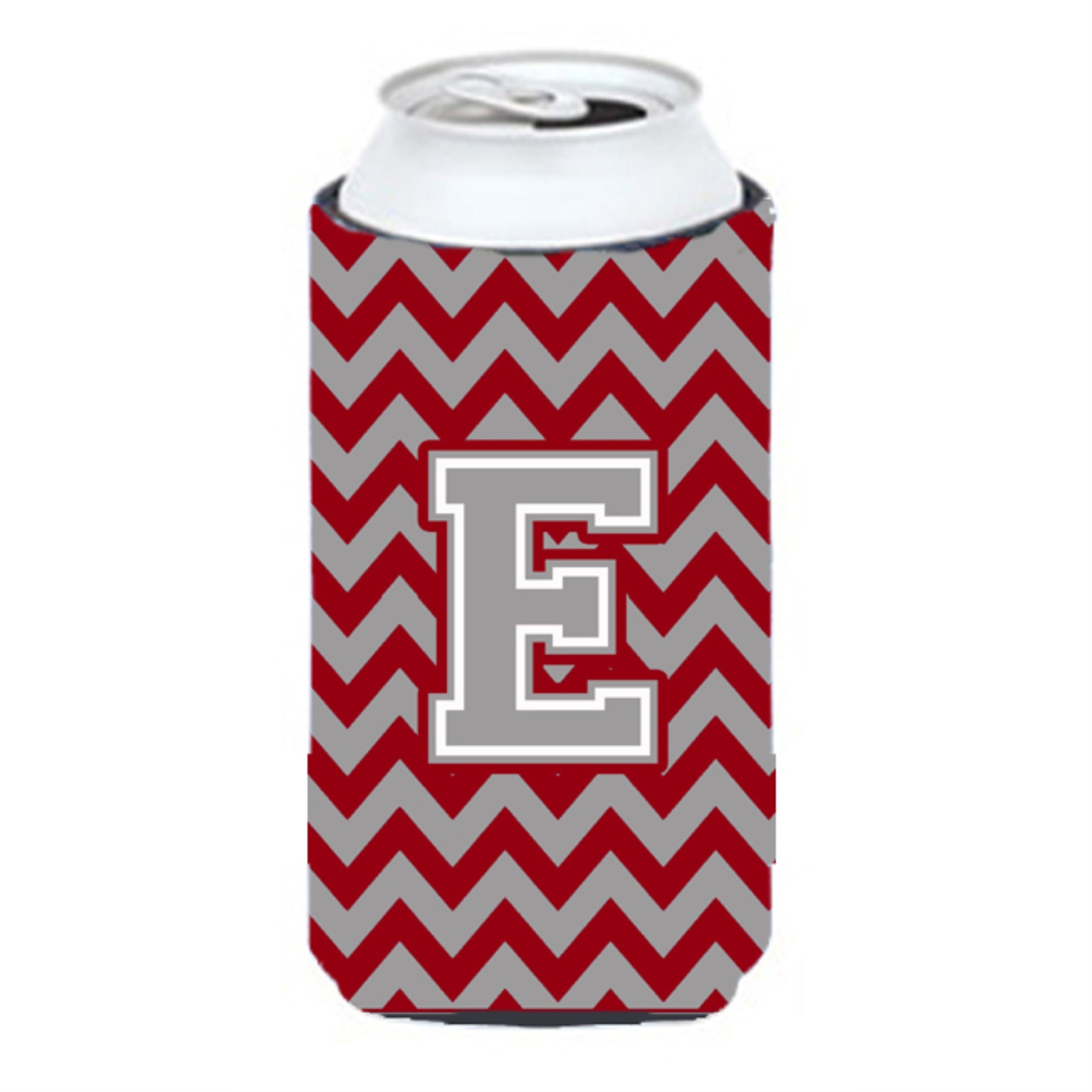 Letter E Chevron Crimson And Grey   Tall Boy Beverage Insulator Hugger Cj1043-Etbc