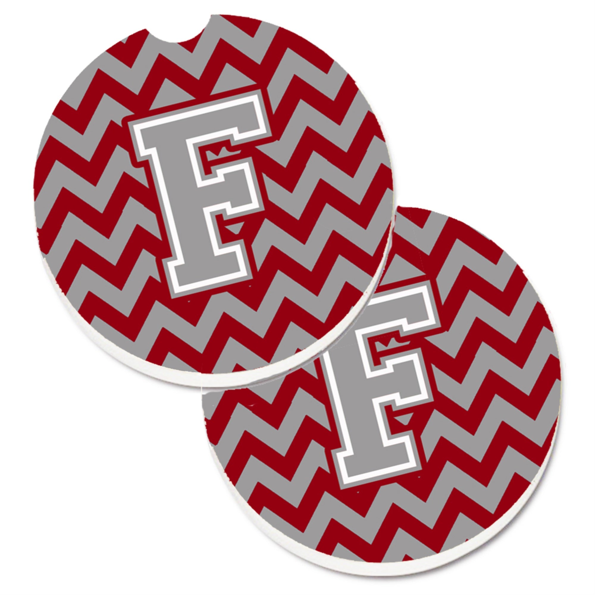 'Caroline'S Treasures Letter F Chevron Crimson & Grey Set Of 2 Cup Holder Car Coasters Cj1043-Fcarc, 2.56, Multicolor''