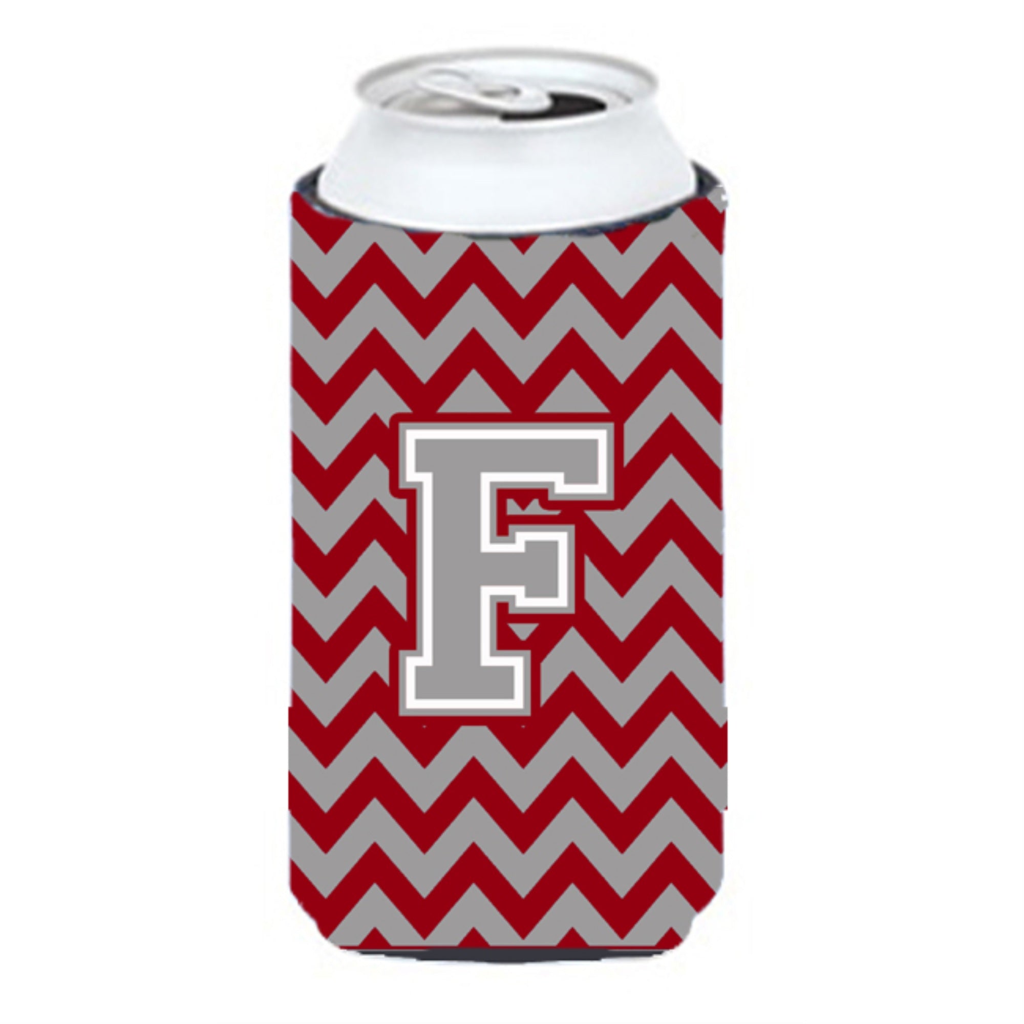 Letter F Chevron Crimson And Grey   Tall Boy Beverage Insulator Hugger Cj1043-Ftbc