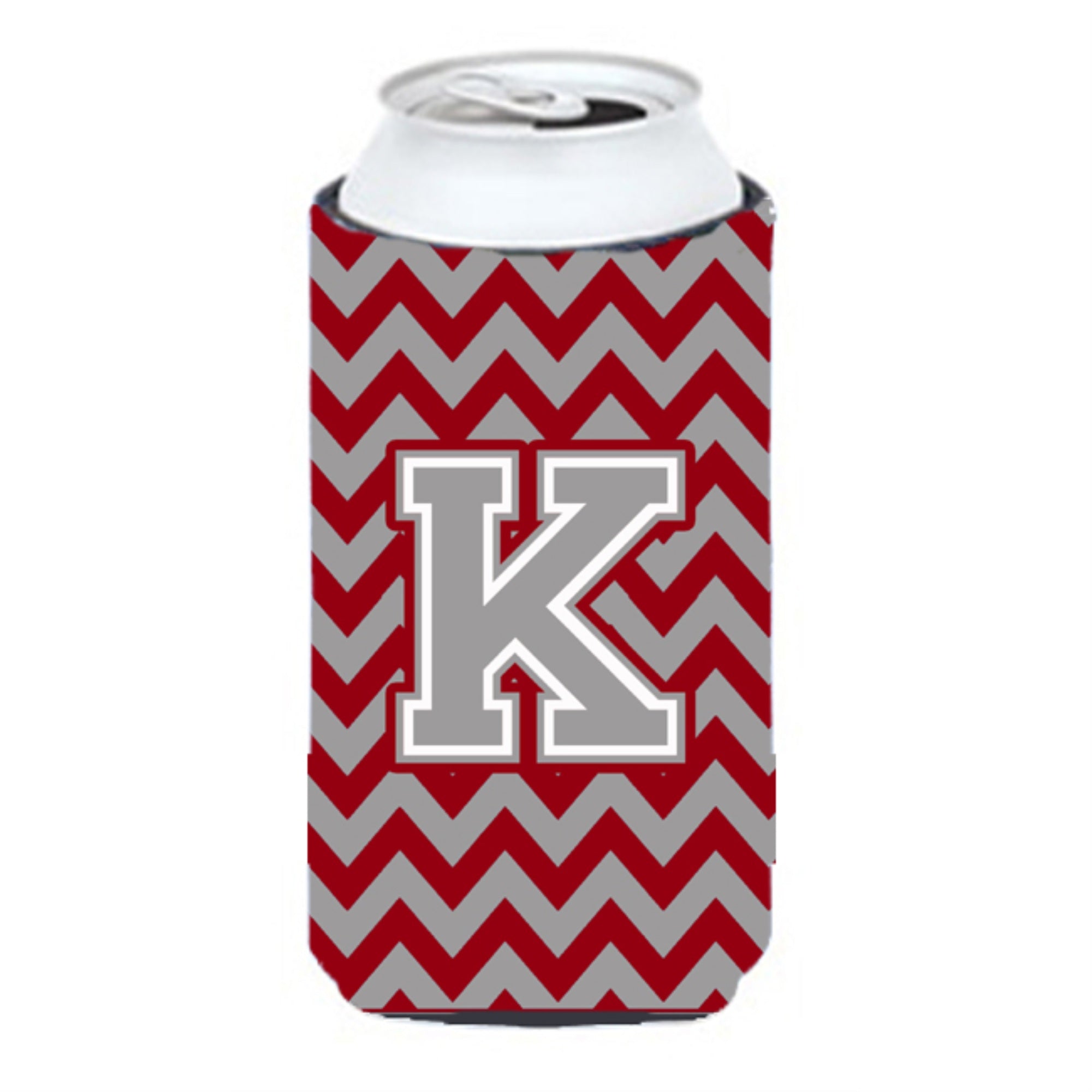 Letter K Chevron Crimson And Grey   Tall Boy Beverage Insulator Hugger Cj1043-Ktbc