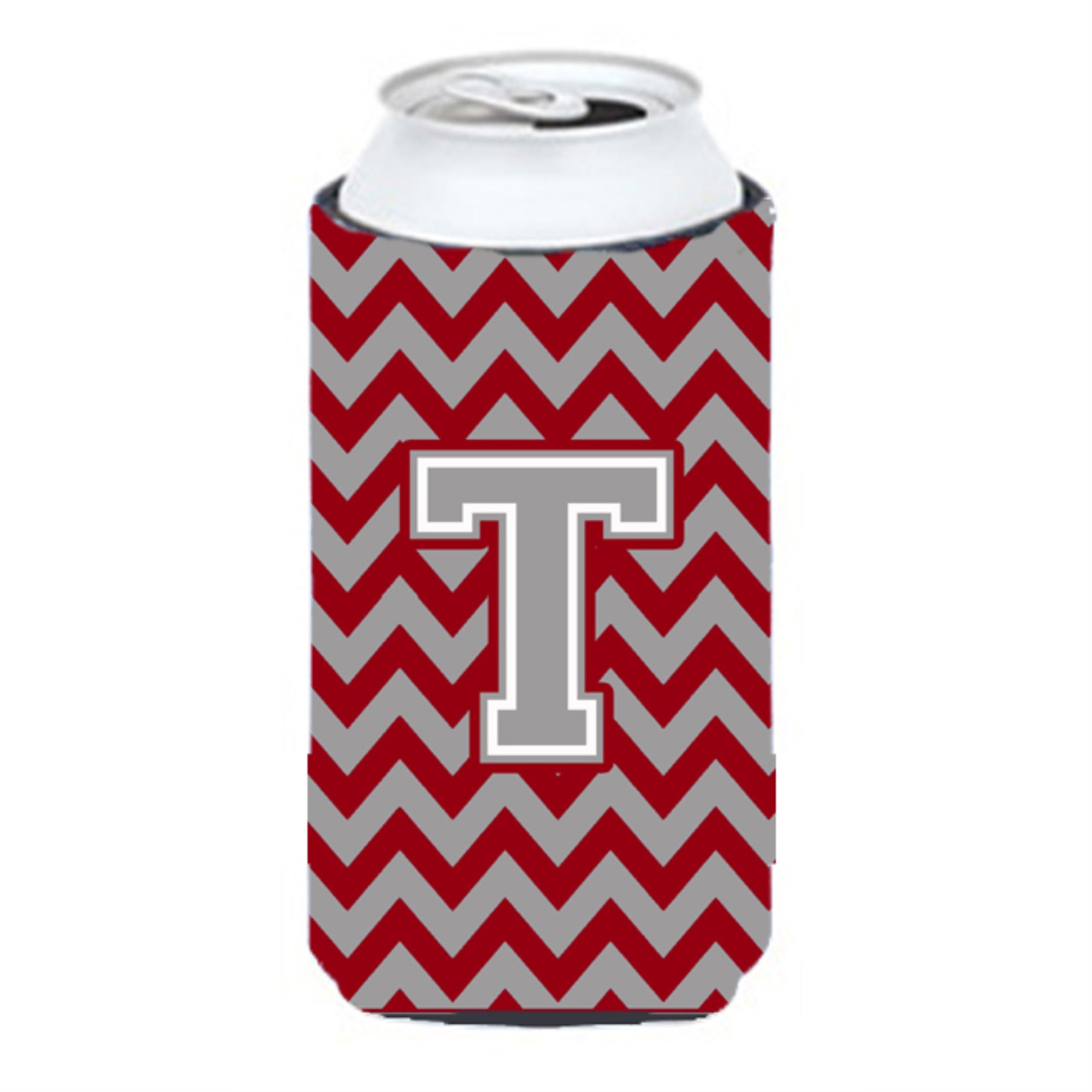 Letter T Chevron Crimson And Grey   Tall Boy Beverage Insulator Hugger Cj1043-Ttbc