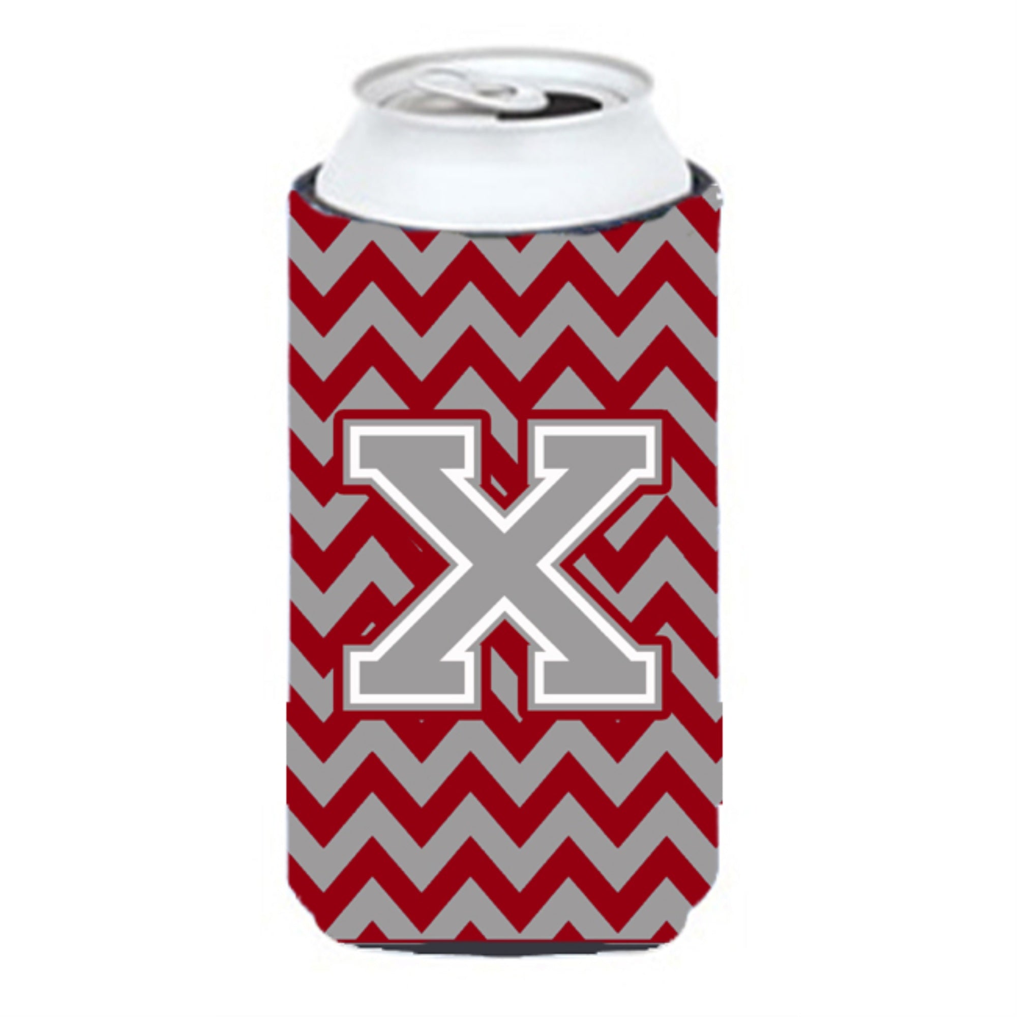 Letter X Chevron Crimson And Grey   Tall Boy Beverage Insulator Hugger Cj1043-Xtbc