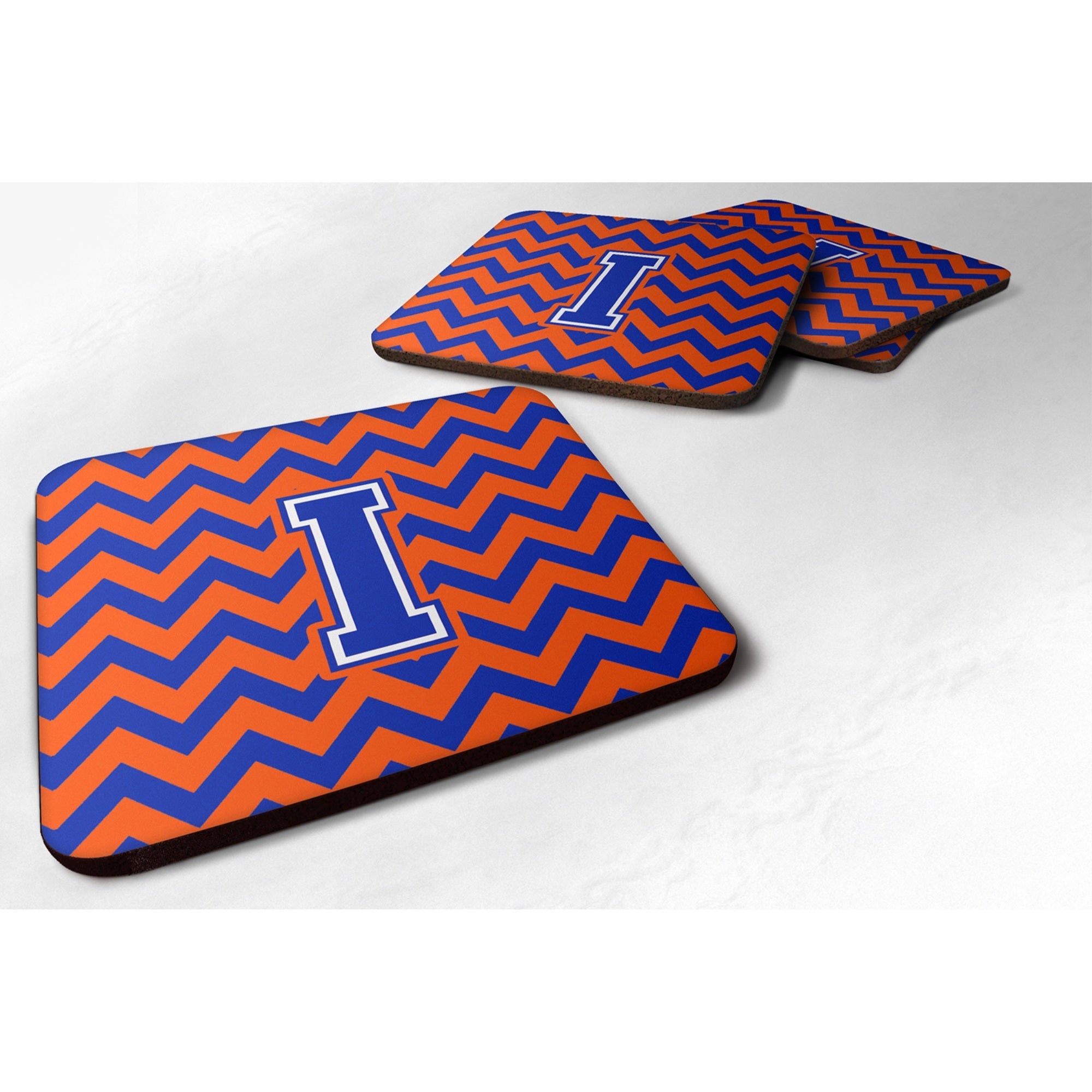 'Caroline'S Treasures Cj1044-Ifc Letter I Chevron Orange And Blue Foam Coaster (Set Of 4), 3.5'''', Multicolor''
