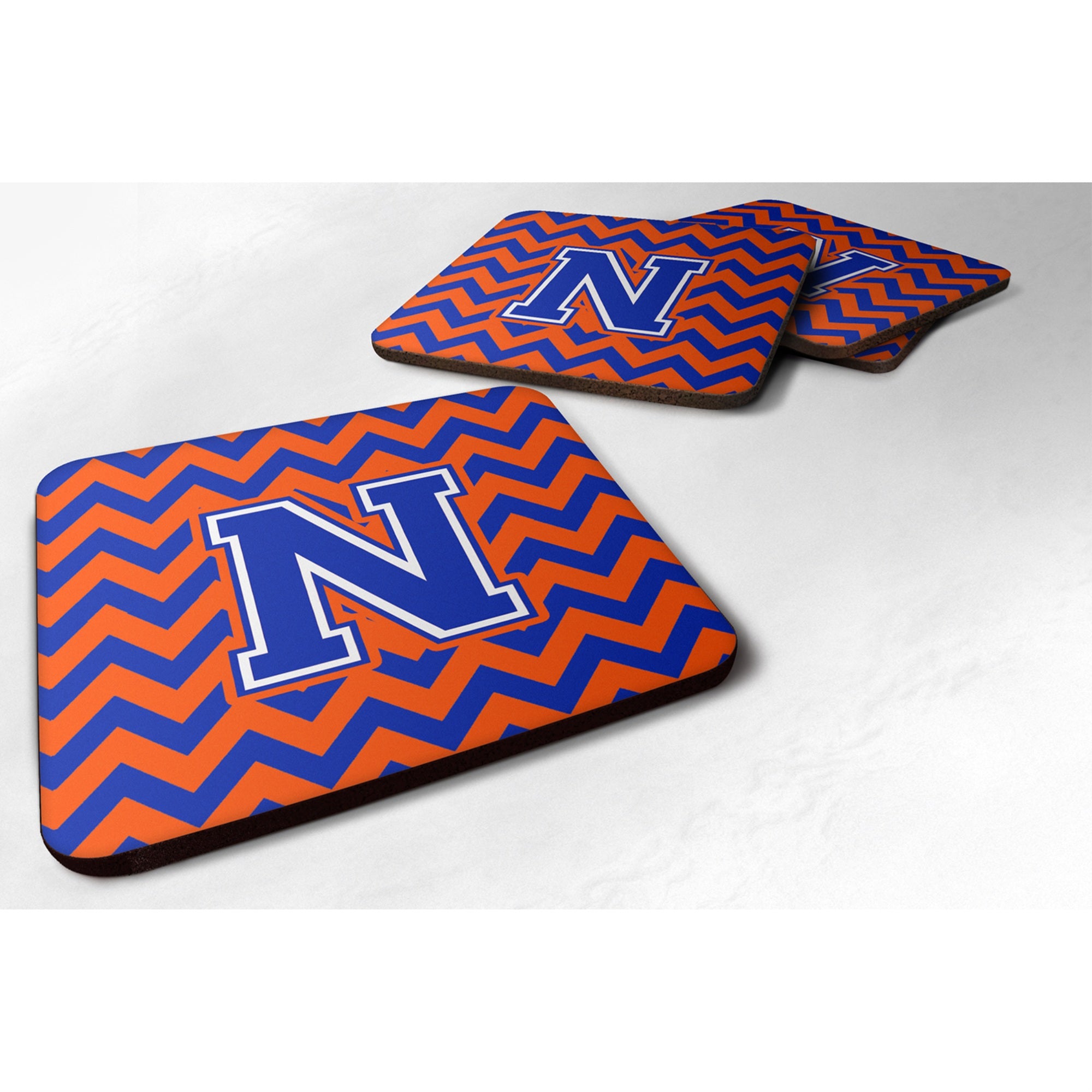 'Caroline'S Treasures Cj1044-Nfc Letter N Chevron Orange And Blue Foam Coaster (Set Of 4), 3.5'''', Multicolor''