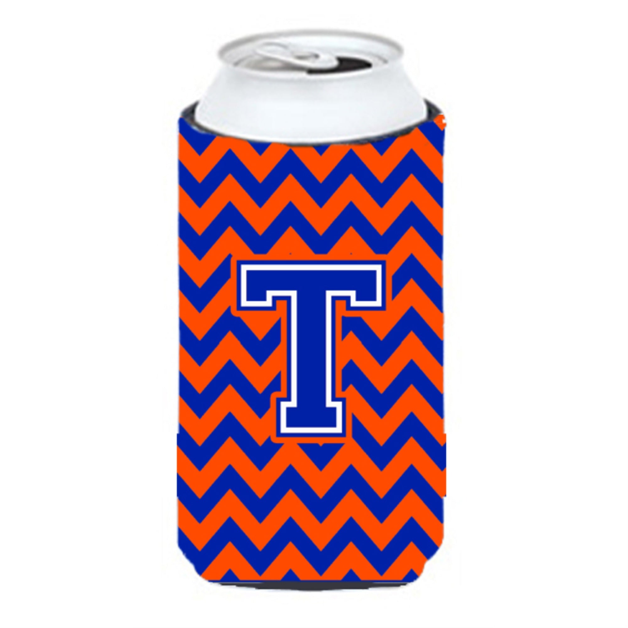 Letter T Chevron Orange And Blue Tall Boy Beverage Insulator Hugger Cj1044-Ttbc